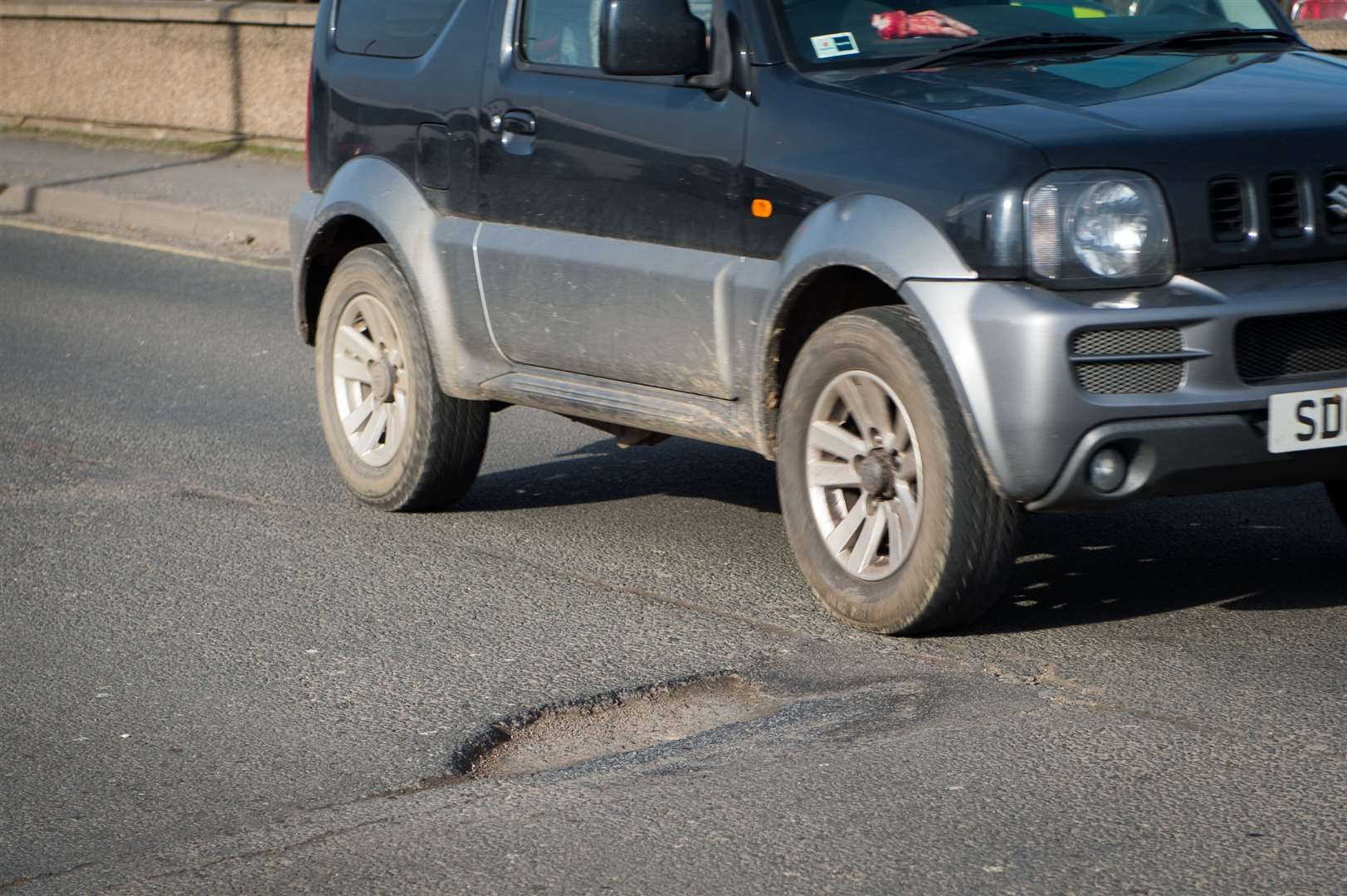 A pothole in Seafield Road.