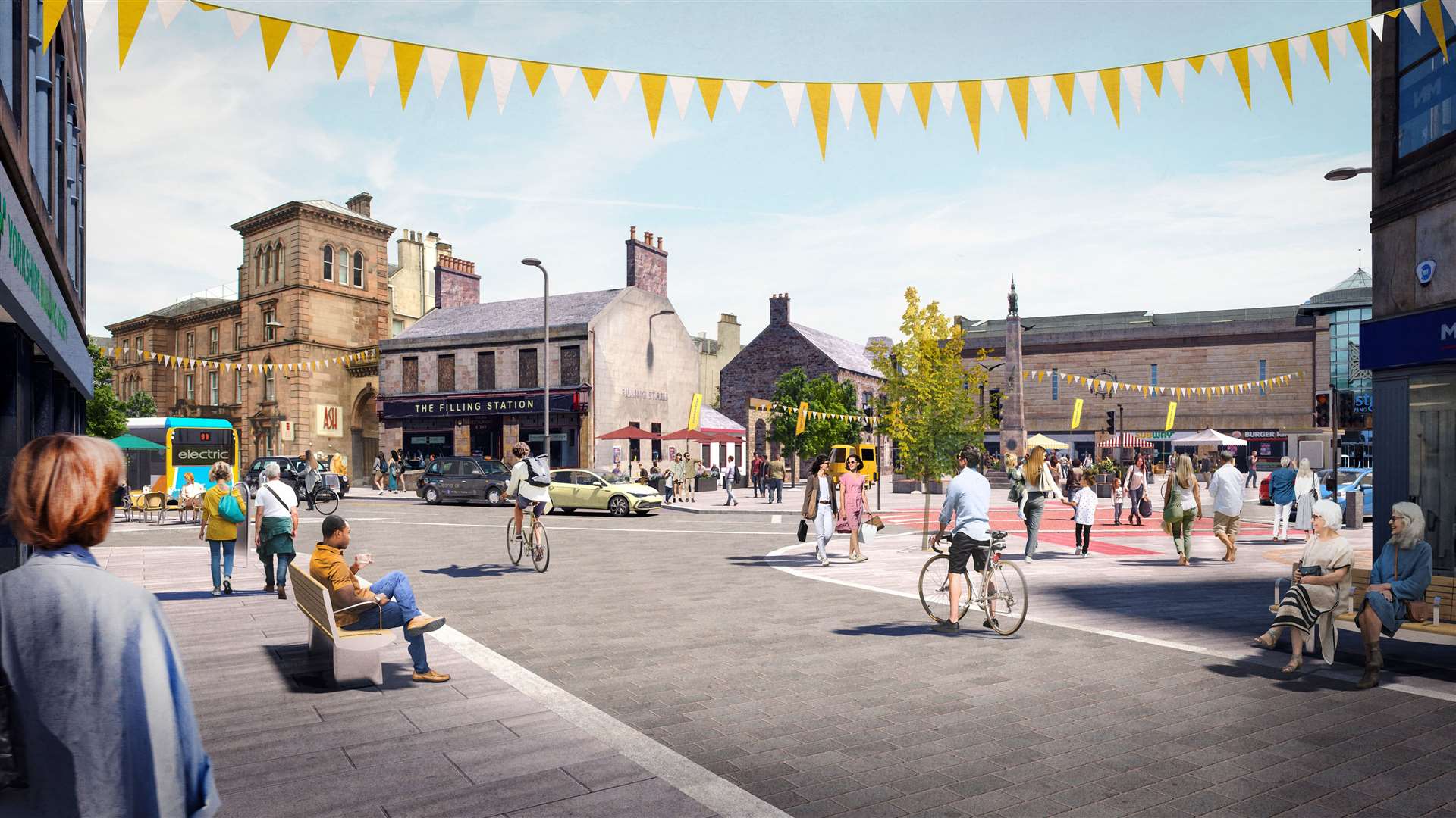 An artist's impression of part of the planned Academy Street revamp, featuring The Filling Station.