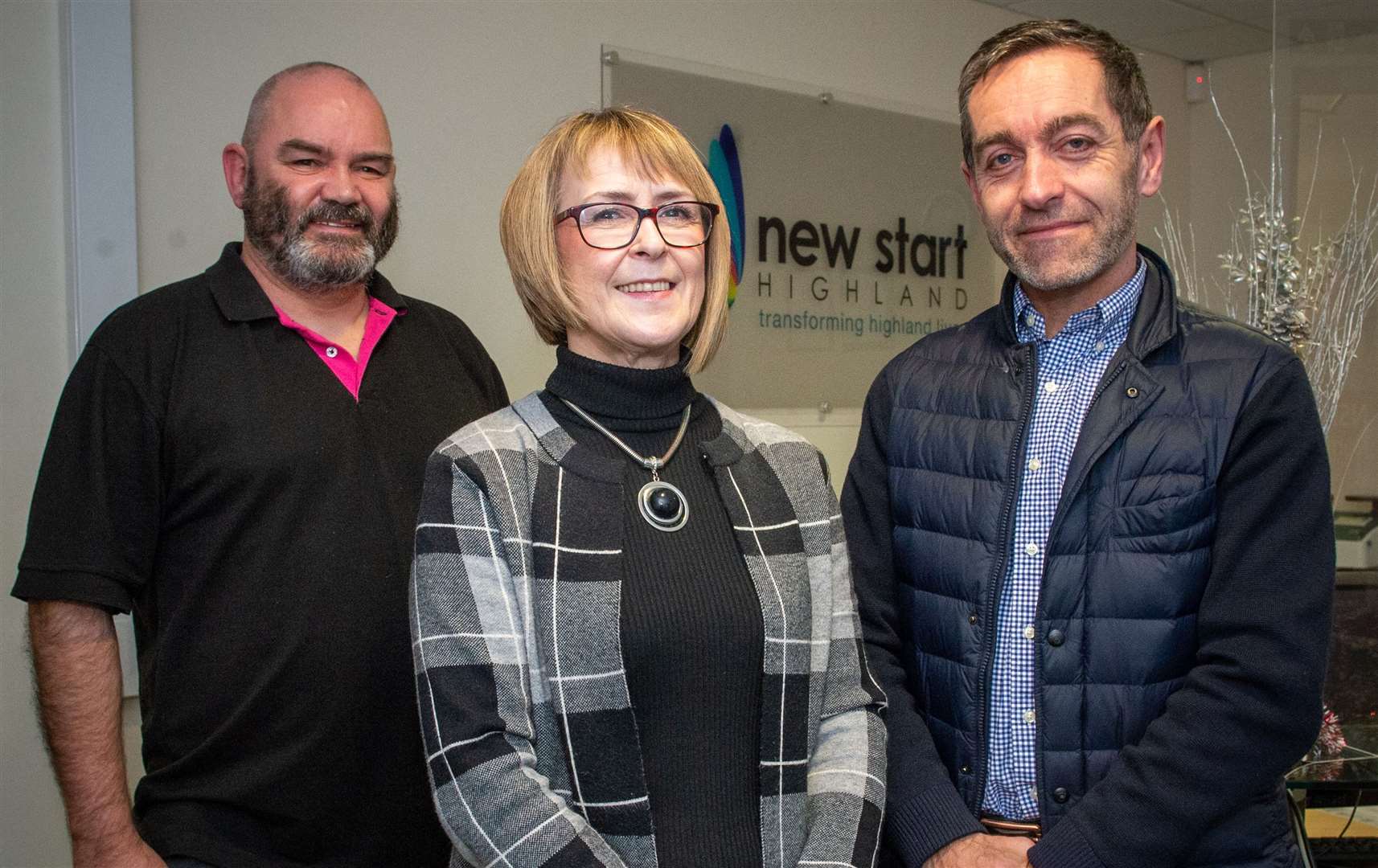 Simon Williamson, affordable warmth adviser with the new project, with Mairi Macaulay, deputy chief executive at New Start Highland, and chief executive James Dunbar.