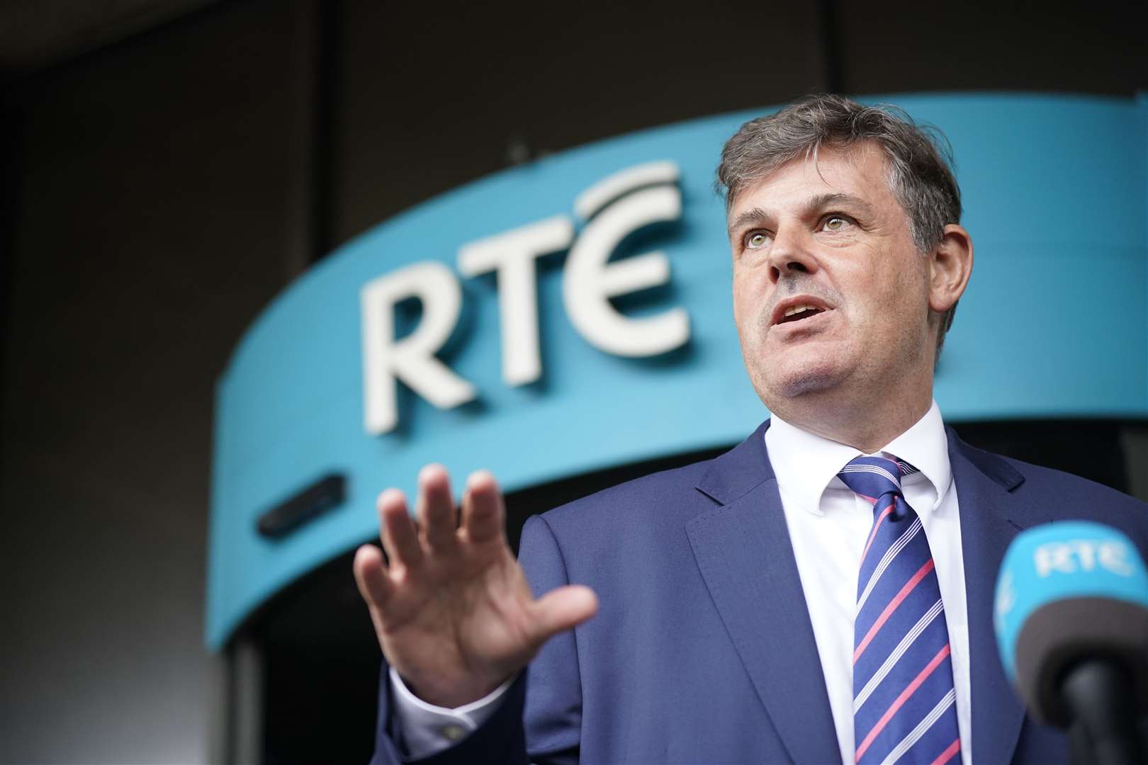 New RTE director general Kevin Bakhurst speaks to the media after announcing his interim executive board (Niall Carson/PA)