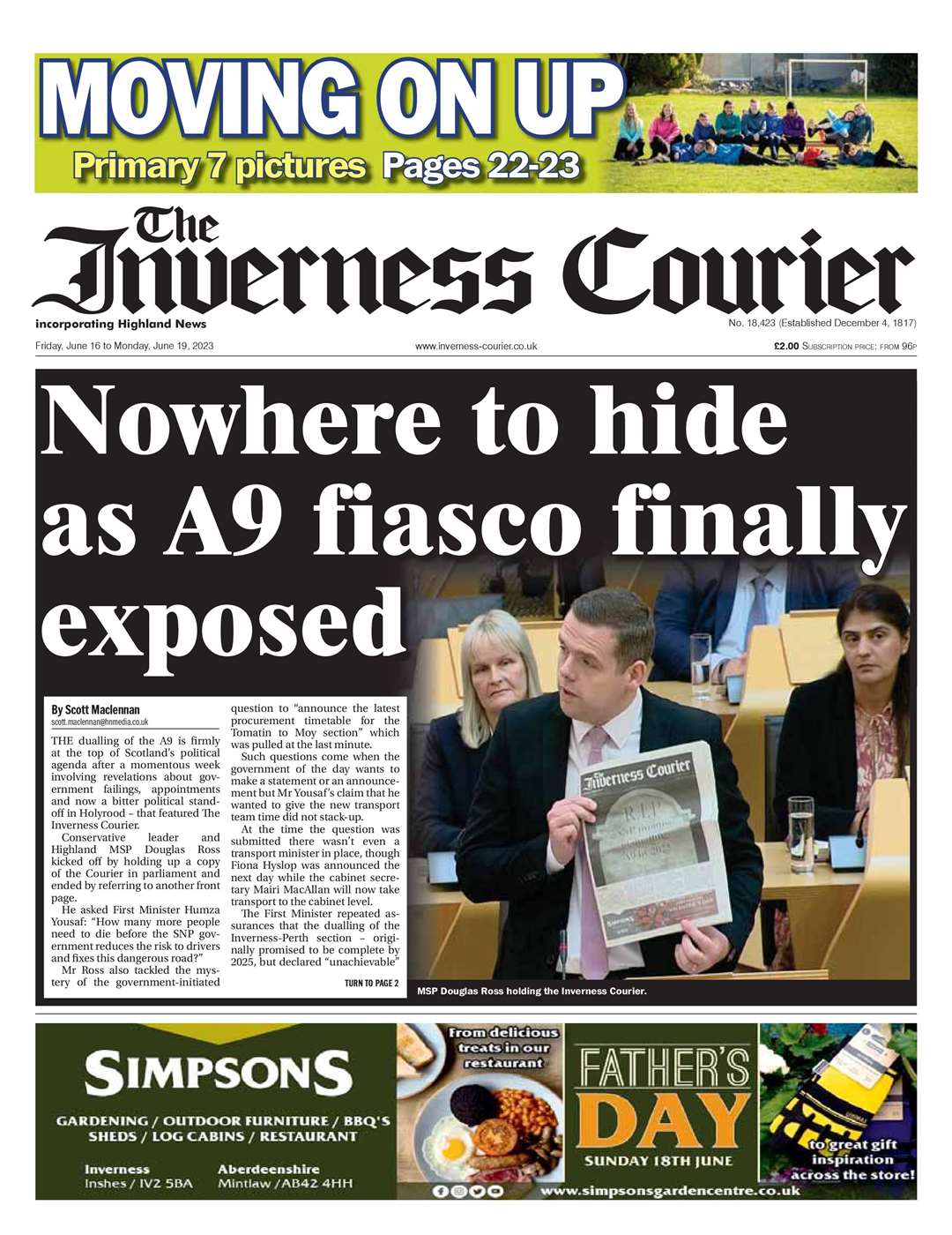 The Inverness Courier, June 16, front page.
