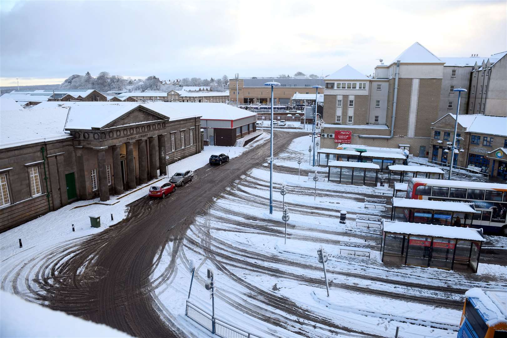 Inverness Bus Station and Inverness Public Library in the snow. Picture: James Mackenzie