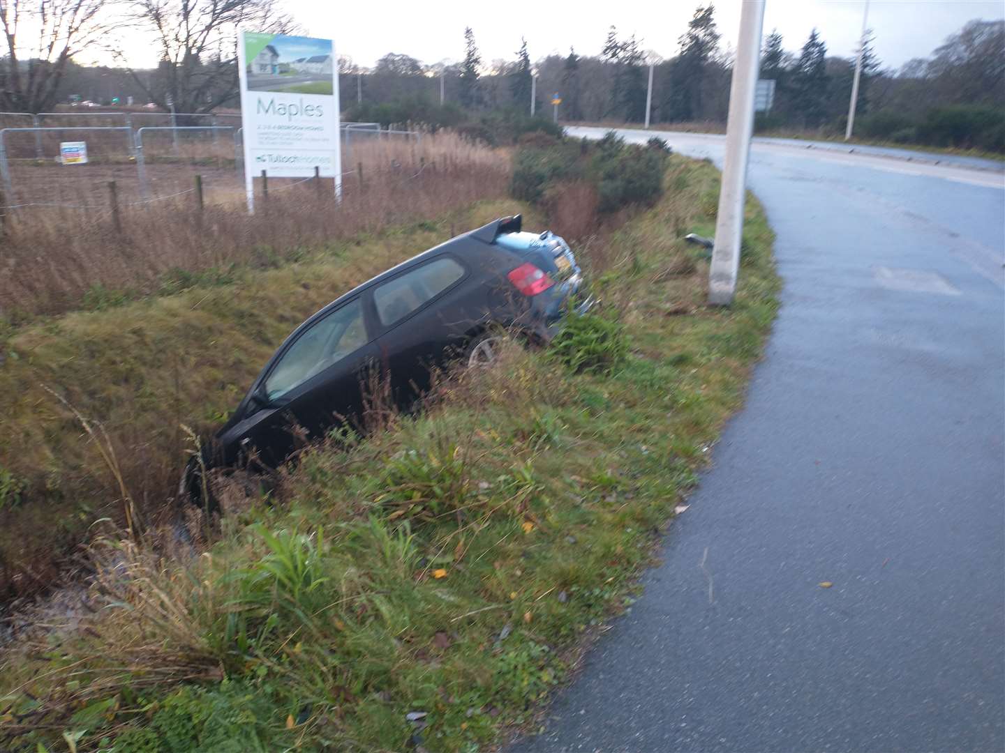 The car in the ditch.
