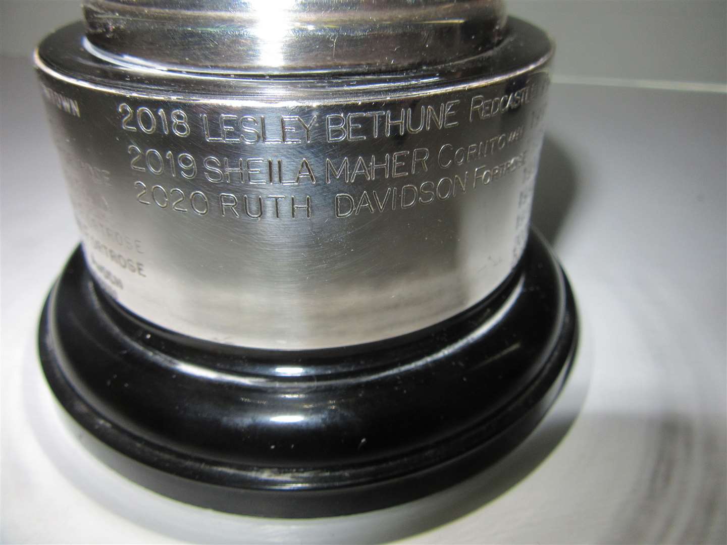Ruth's name engraved on the cup – the only one to be awarded this year.