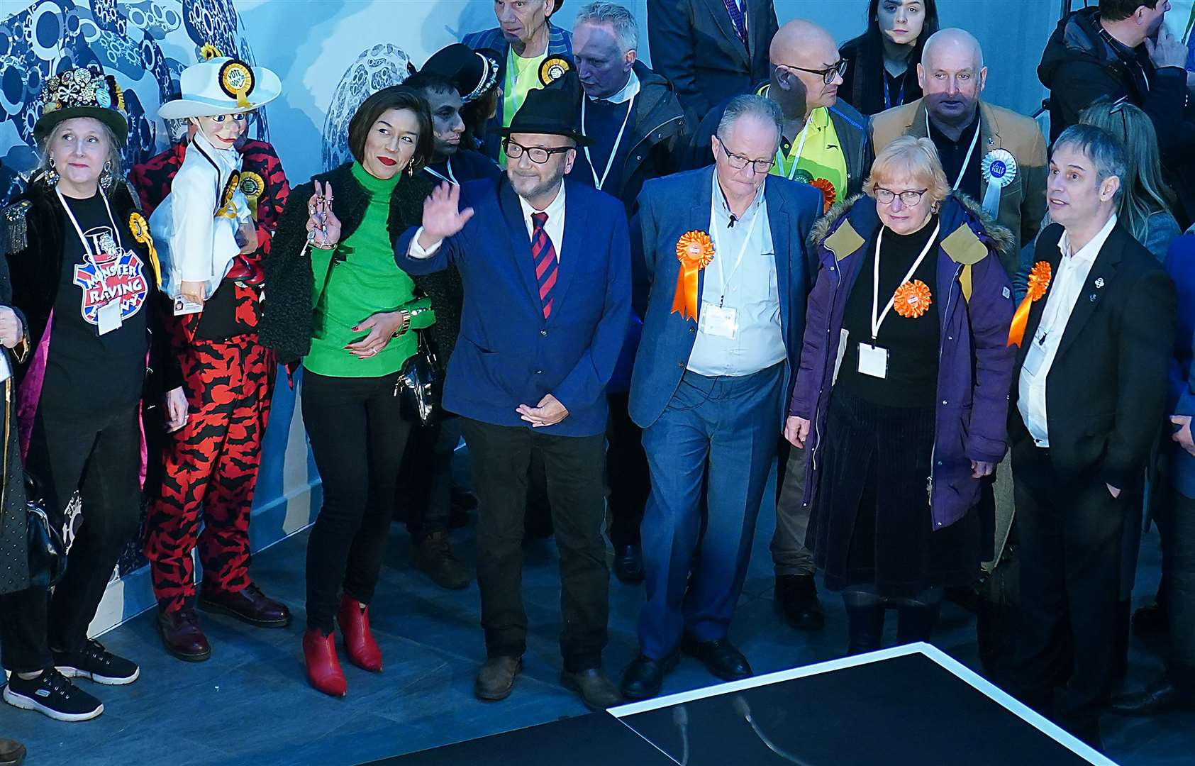 George Galloway on stage at the Rochdale by-election (Peter Byrne/PA)