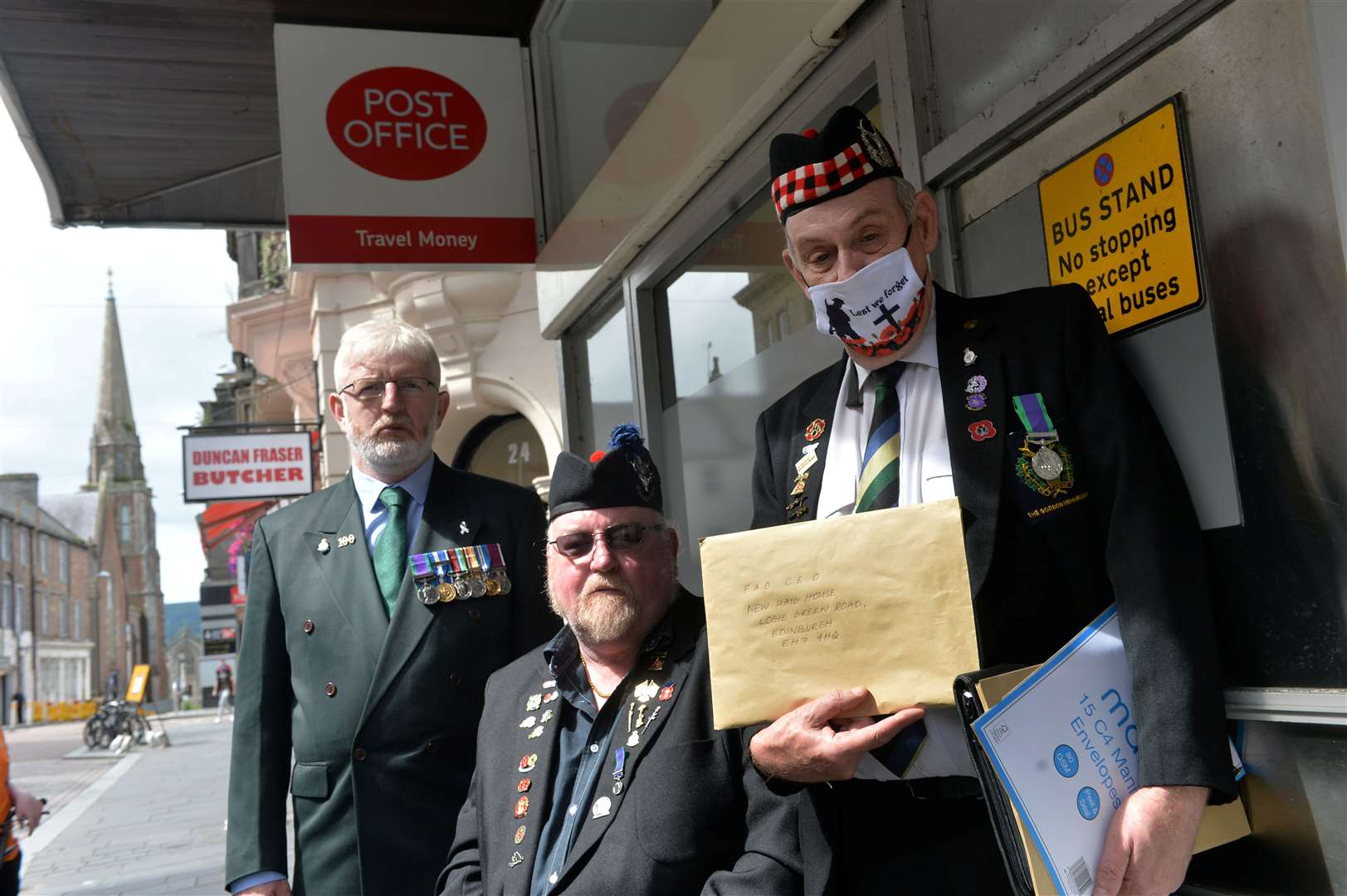 Veterans' Darren Reid, Kenny Shand and Gordon Macmillan send off the petition against closure of the Inverness Poppyscotland centre. .