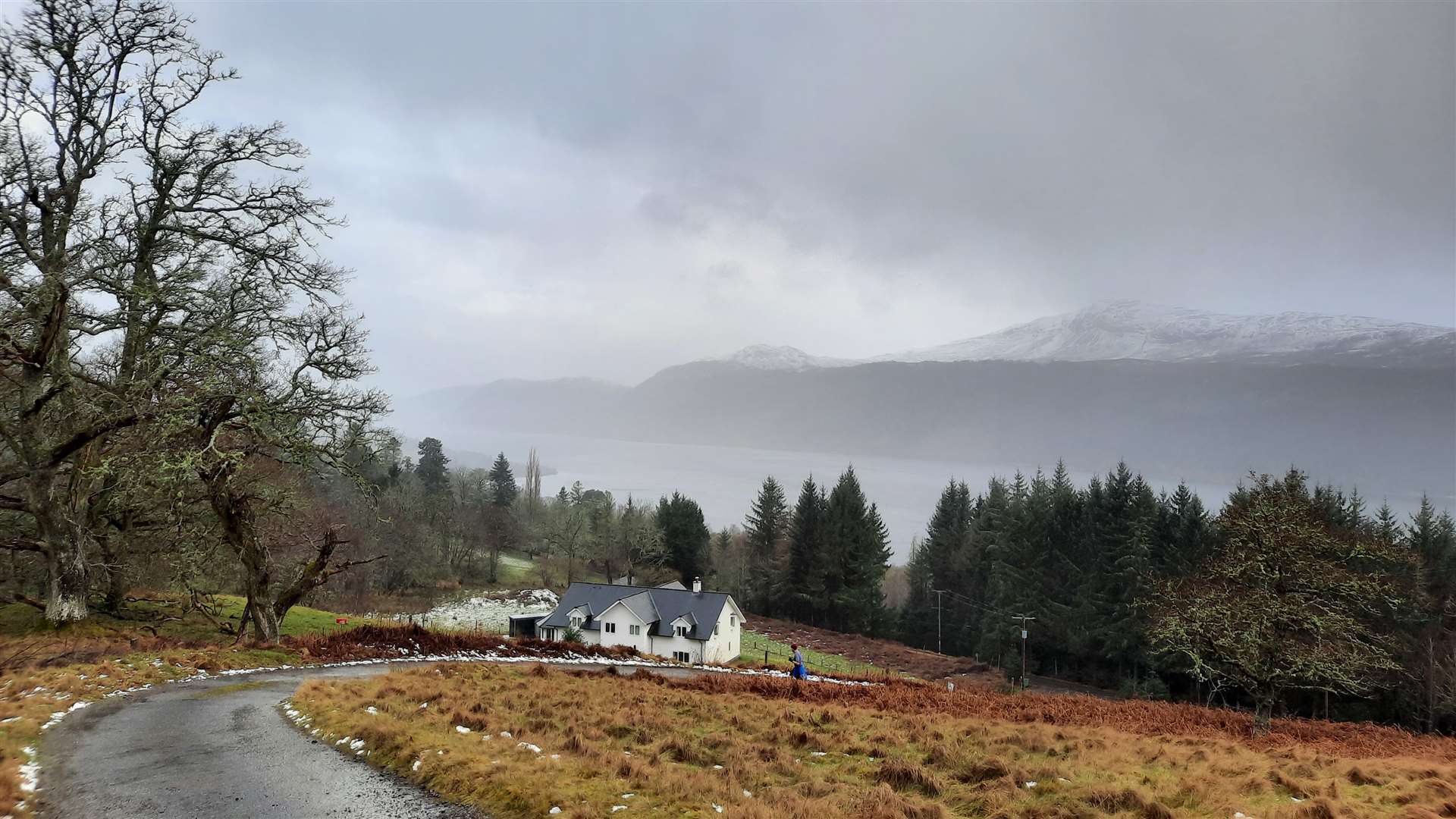 The track up to Easter Boleskine looking back over Loch Ness and Meall Fuar-mhonaidh.