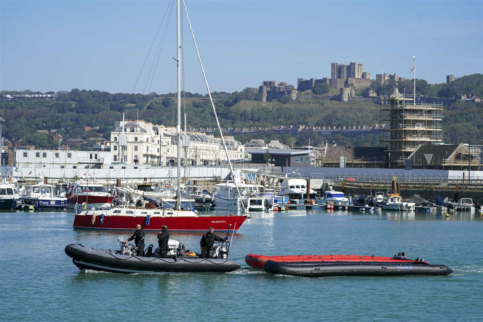 Boats used by a group of people thought to be migrants are brought in to Dover, Kent, by Border Force, following a small boat incident in the Channel (Steve Parsons/PA)