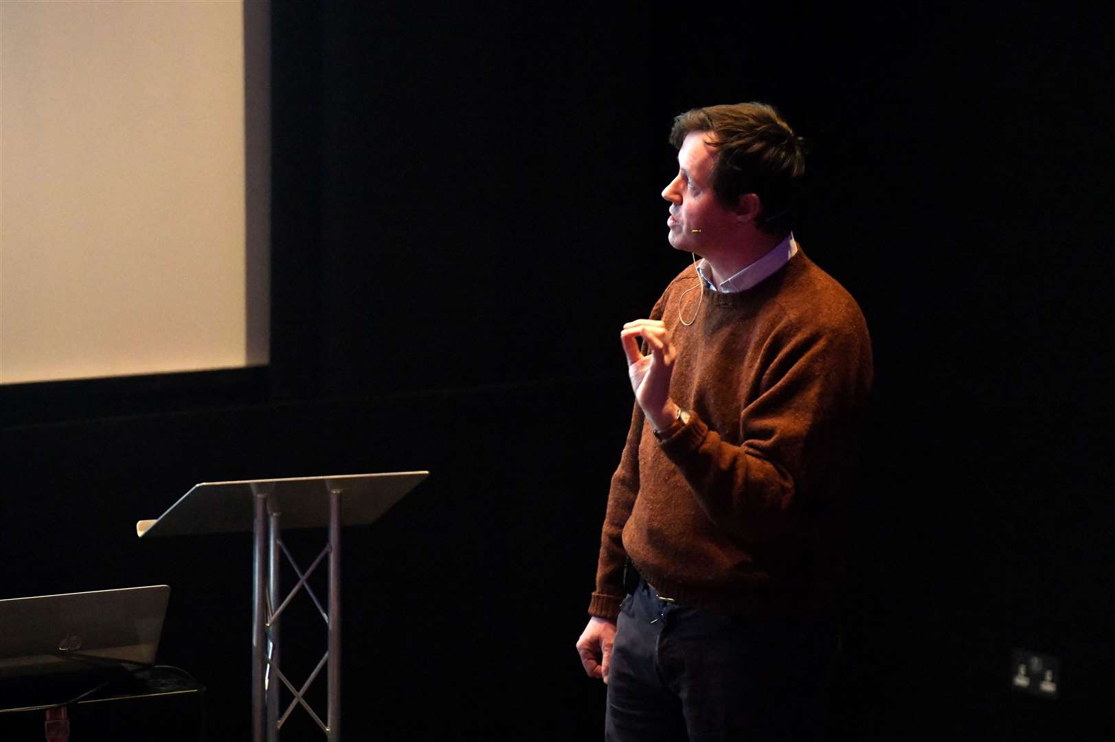 Angus MacDonald, serial entrepreneur, giving his presentation at the start of the evening. Picture: James Mackenzie.