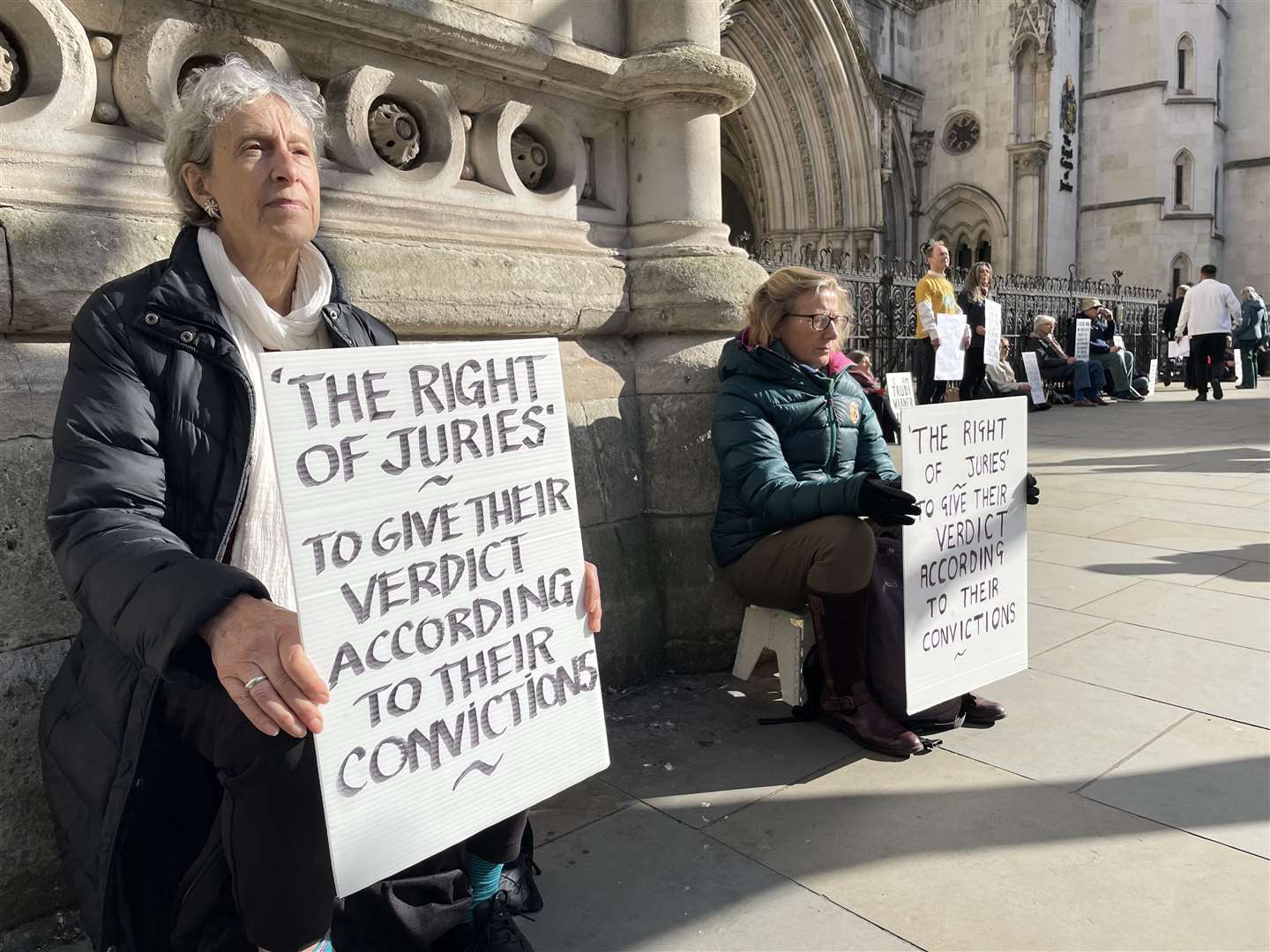 Protesters outside the court ahead of Thursday’s hearing (Callum Parke/PA)