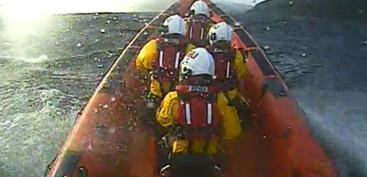 The Loch Ness RNLI team on a training mission in Loch Ness during Storm Dennis.
