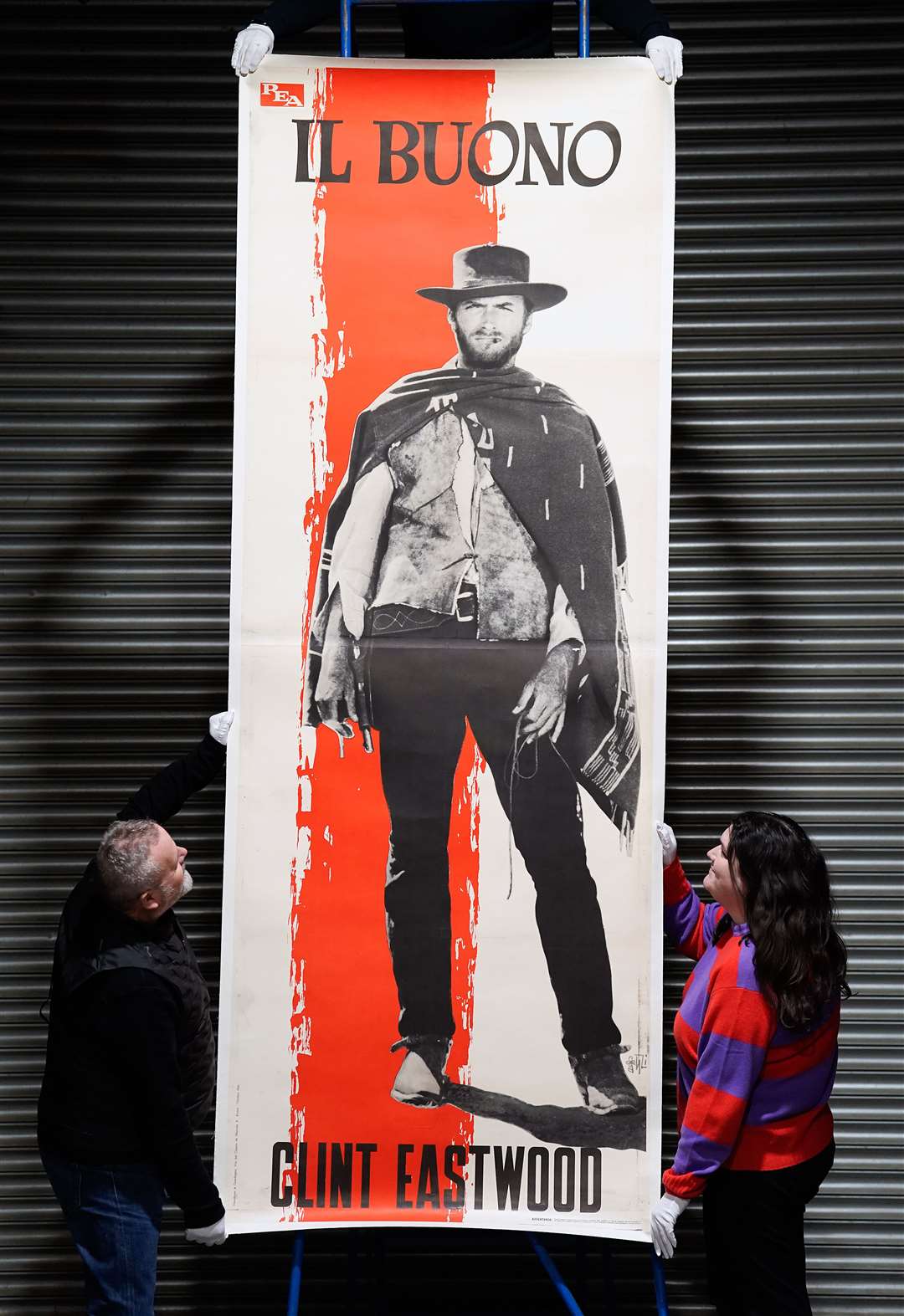Clint Eastwood’s character on one of three linen-backed Rome premiere character panels, from The Good, The Bad And The Ugly (Andrew Matthews/PA)