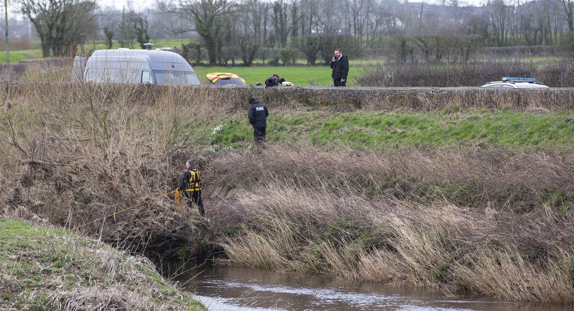 A police diving team at the River Wyre near St Michael’s on Wyre (Jason Roberts/PA)