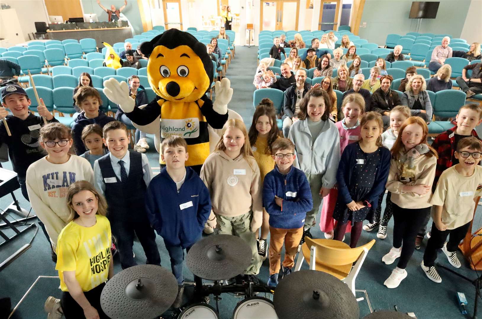 Kenna Ross and Bobby the Bee with the contestants. Picture: James Mackenzie