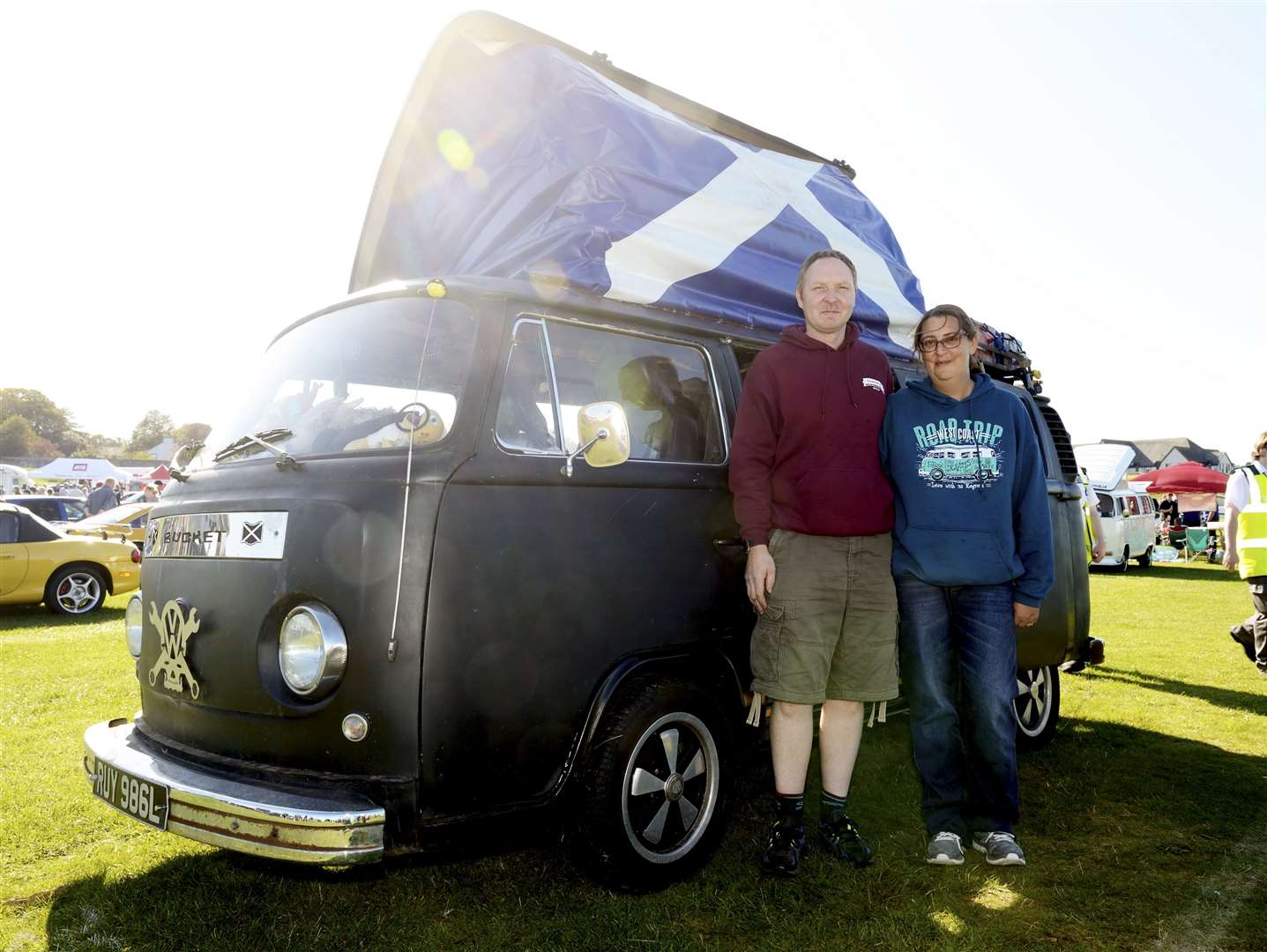 Wheels of Nairn Classic Car Show 2019..Gavin and Nicola Rafferty with their VW camper van..Picture: James F Mackenzie..