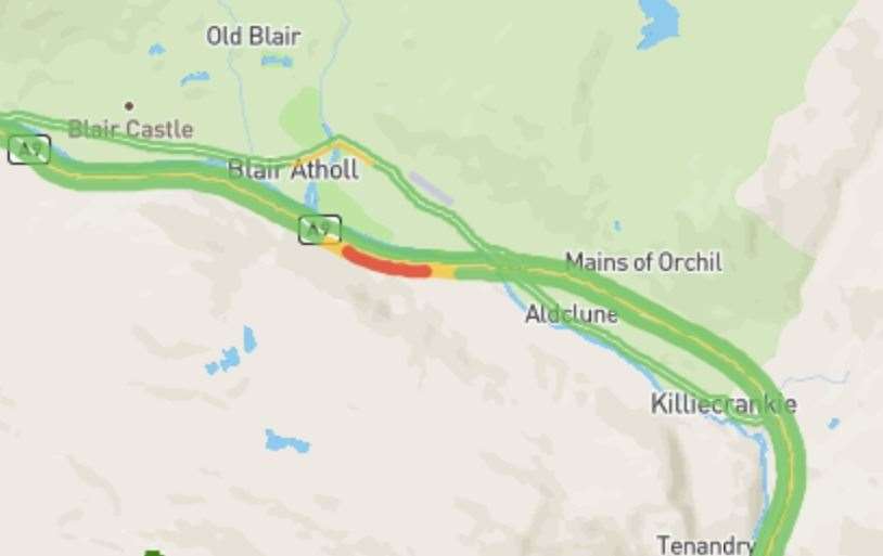 The incident is located between Blair Atholl and Killiecrankie. Picture: Traffic Scotland.
