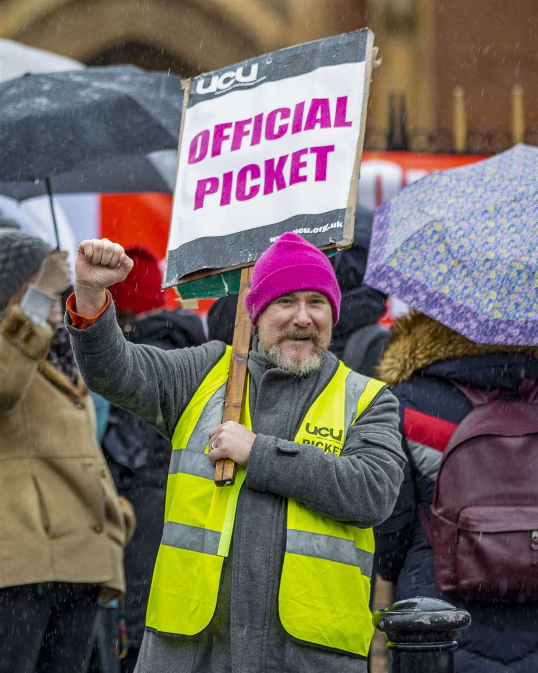 Professor John Barry on the University and College Union and Unite union picket line at Queen’s University Belfast (Liam McBurney/PA)