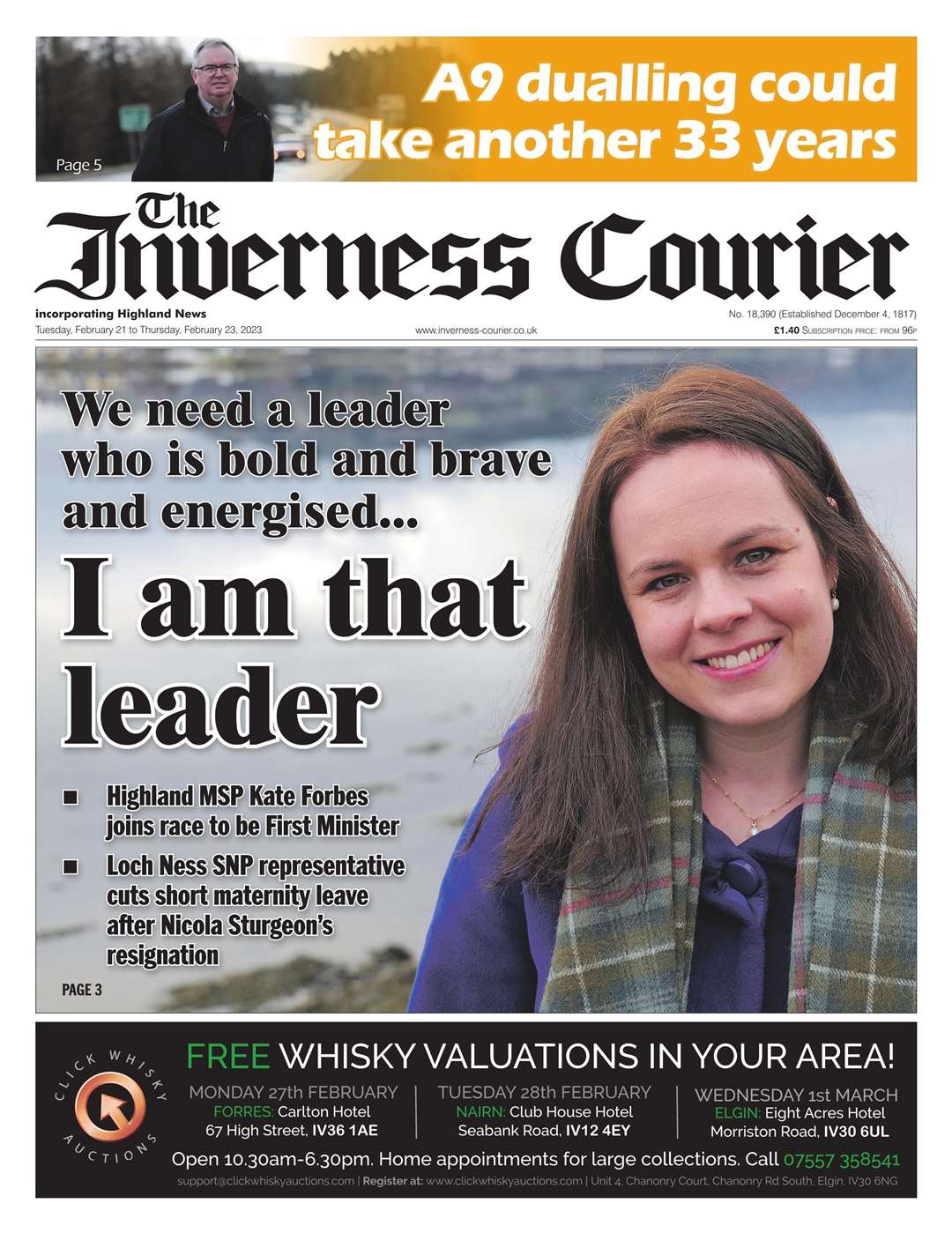 The Inverness Courier, February 21, front page.