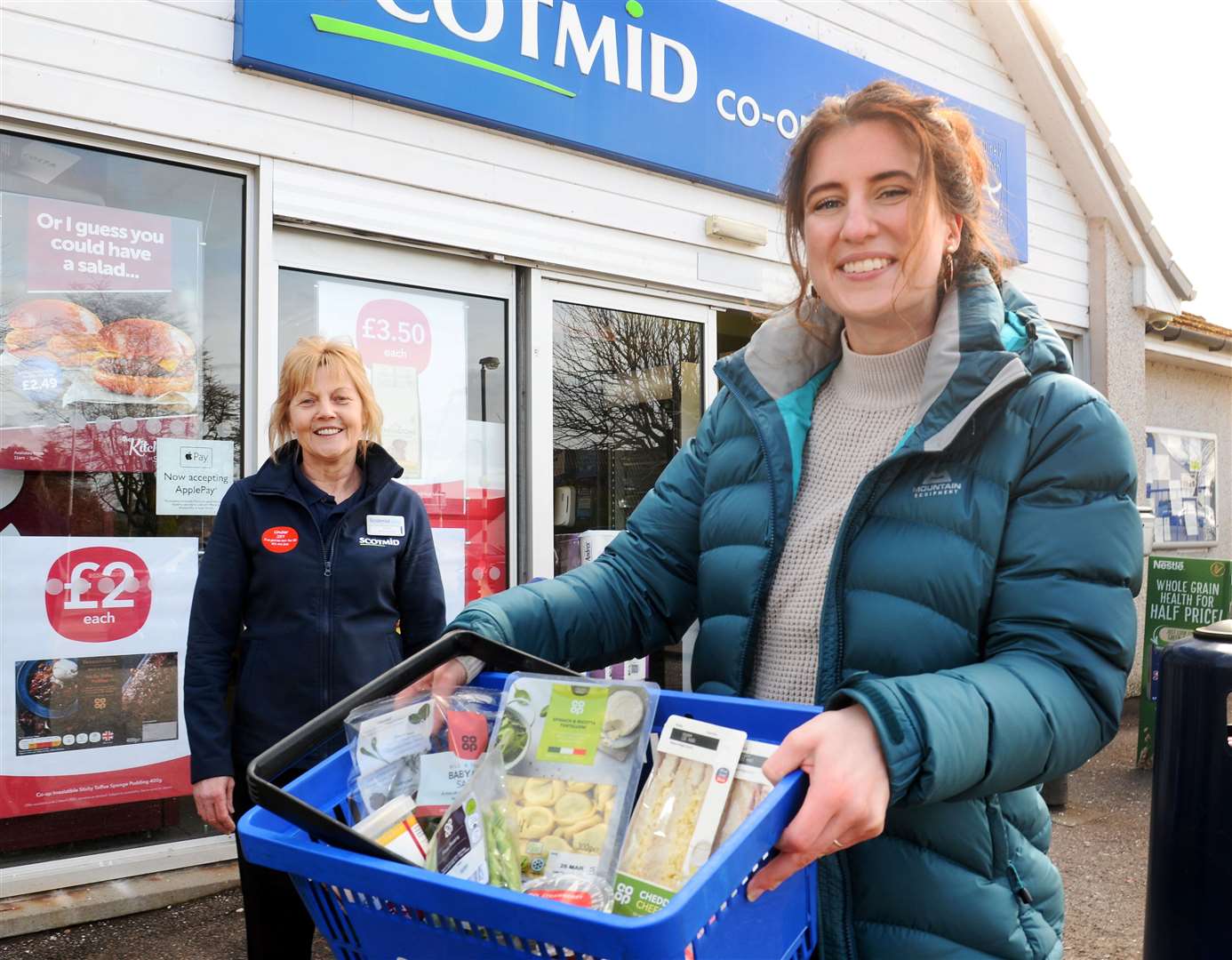 Rebecca Wilson, of the GoodNESS project, and Annette MacFarlane, Scotmid Balloch store supervisor, with the type of produce which could be used in the community fridge.