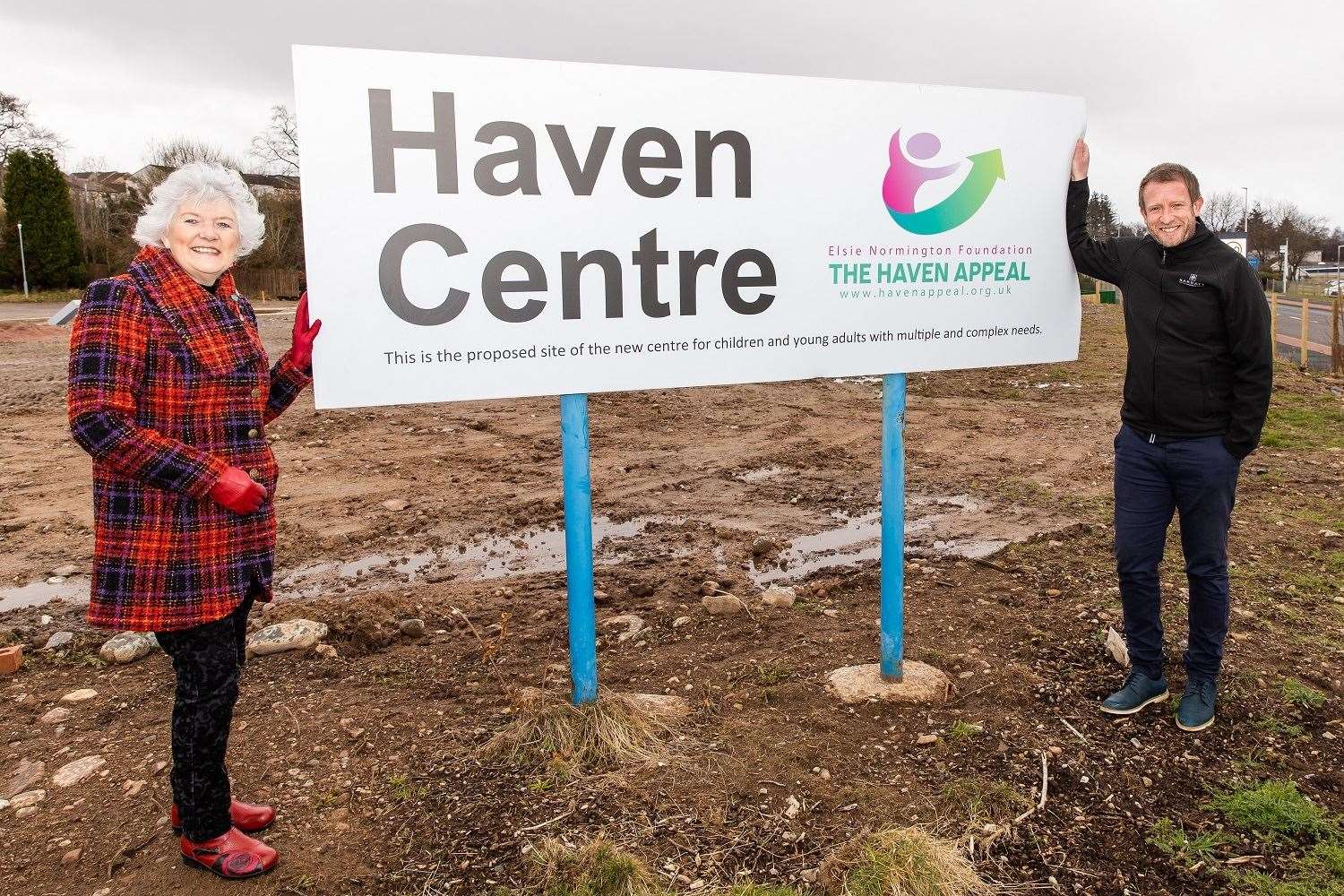 Elsie Normington, of the Elsie Normington Foundation, with Alan Fraser, construction manager for Barratt Homes North Scotland, on the site of the planned Haven Centre.