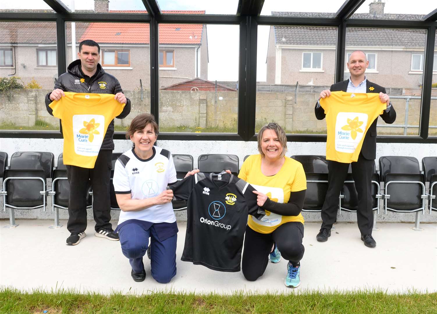 Clachnacuddin team up with Marie Curie. Pictured are Clach manager Jordan MacDonald, senior nurse Lilian Gilbert, Marie Curie fundraiser Vonnie Stevenson and Clach director Scott Dowling. Picture: Gary Anthony