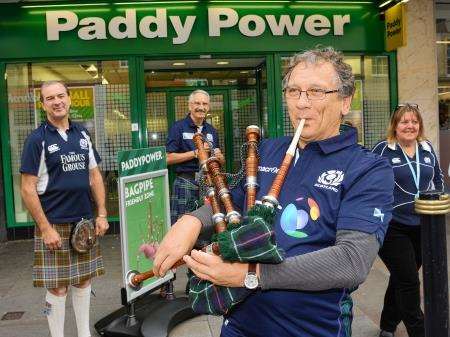 Paddy Power turned their Southgate Street shop, Gloucester, into a ‘bagpipe friendly zone’ ahead of Scotland vs. Japan after tournament organisers banned them.