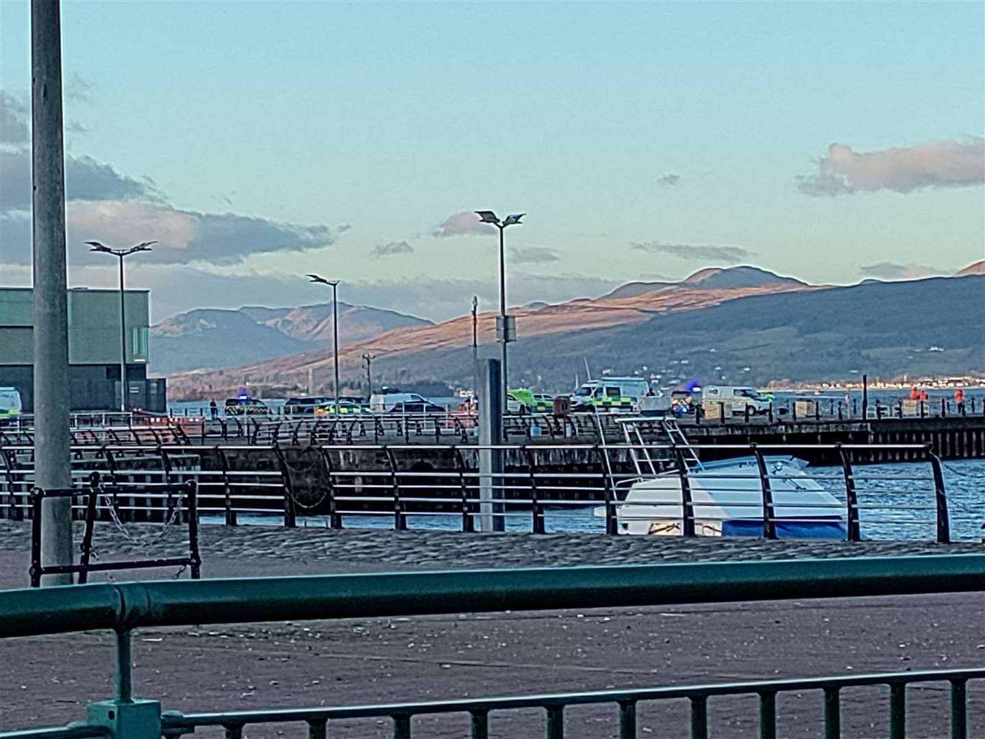 The scene in East India Harbour, Greenock after a rescue operation was launched after a tugboat with two people on board capsized in the River Clyde off Greenock. (PA)