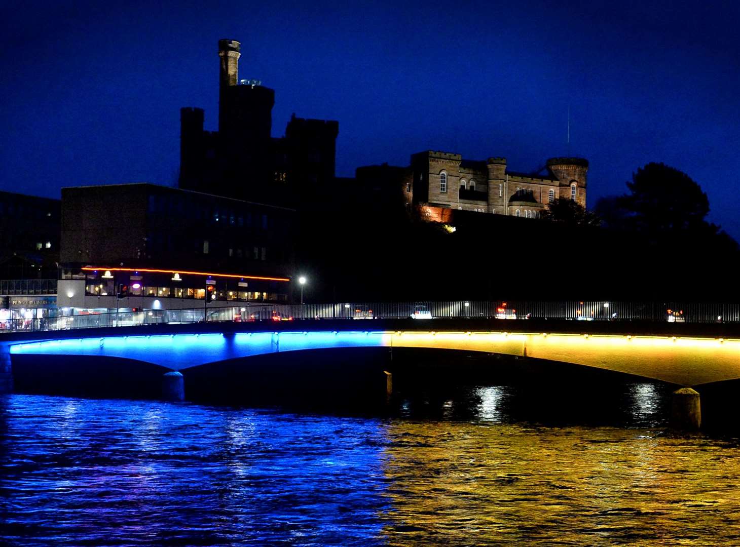 Very often the Ness Bridge is lit up in the yellow and blue colours of Ukraine. This is not just a token gesture but something which has meaningful purpose.