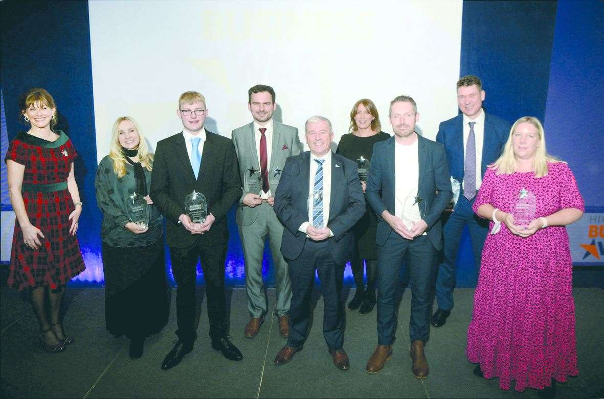 The Highland Business Awards 25 November 2021 at the Drumossie Hotel: Winners on stage. Picture: James Mackenzie.