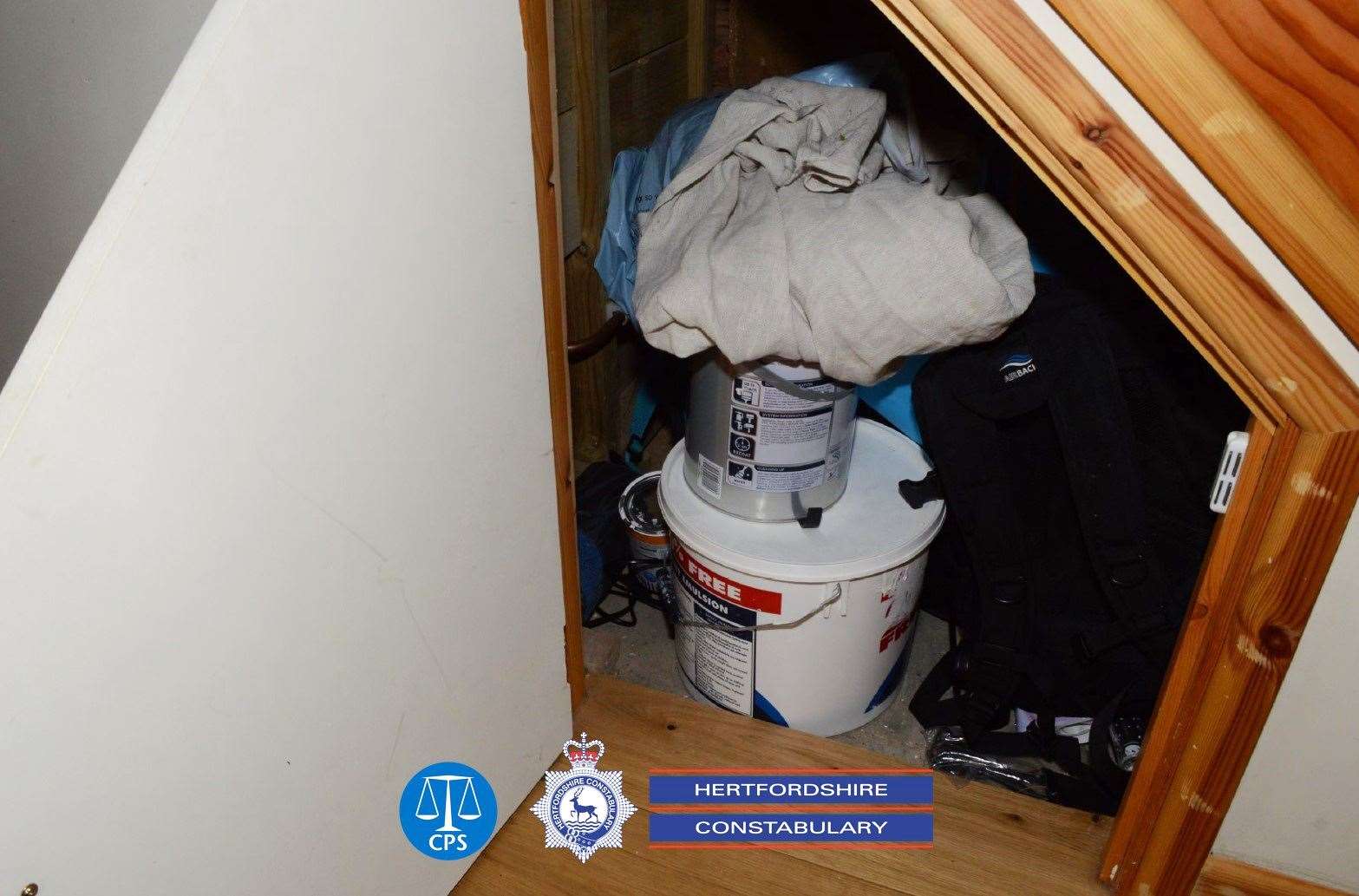 The inside of the cupboard beneath the stairs at the home of Pc David Carrick (Hertfordshire Constabulary/PA)