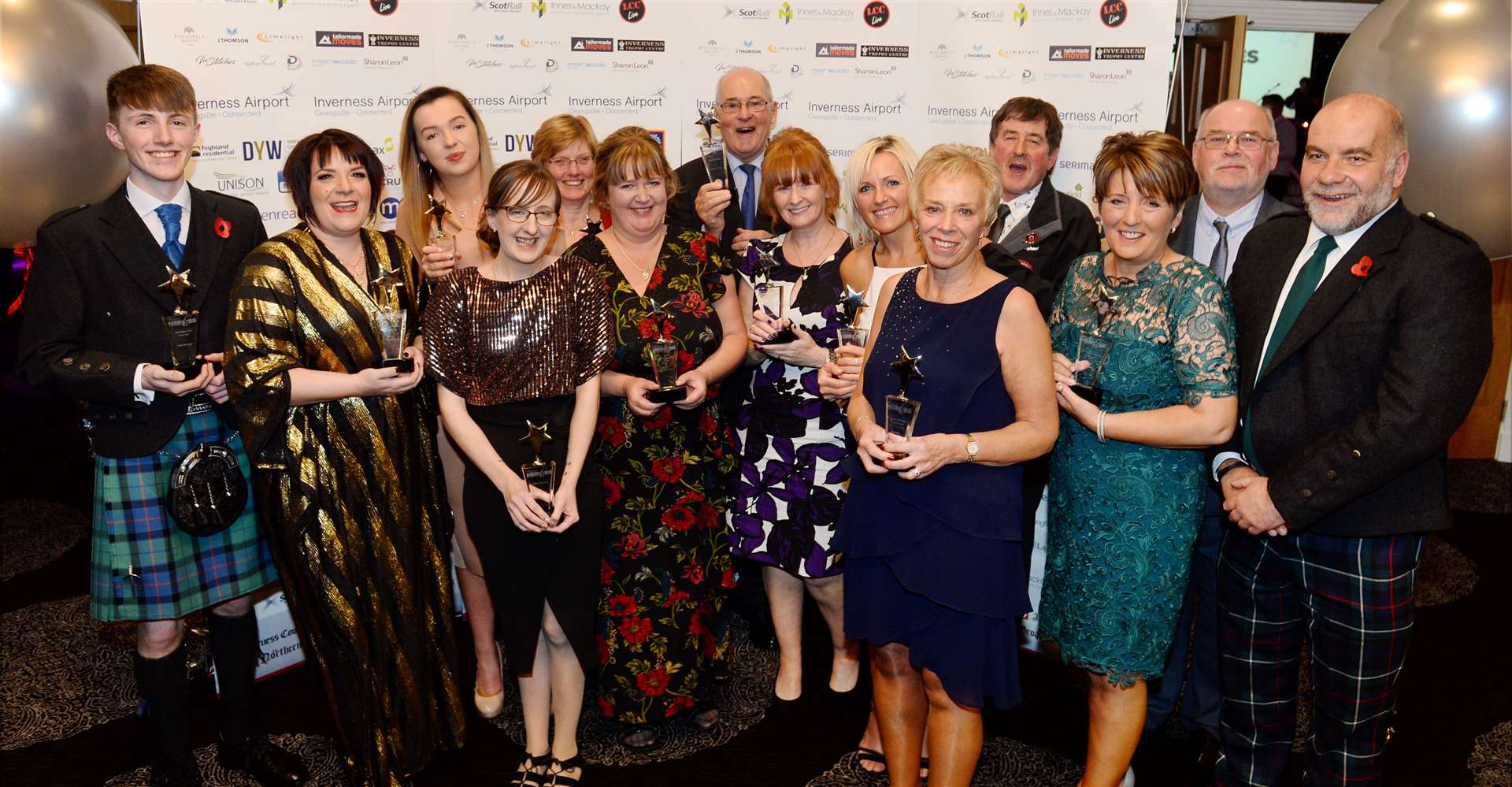 Just some of the Highland Heroes 2019 winners with their trophies.
