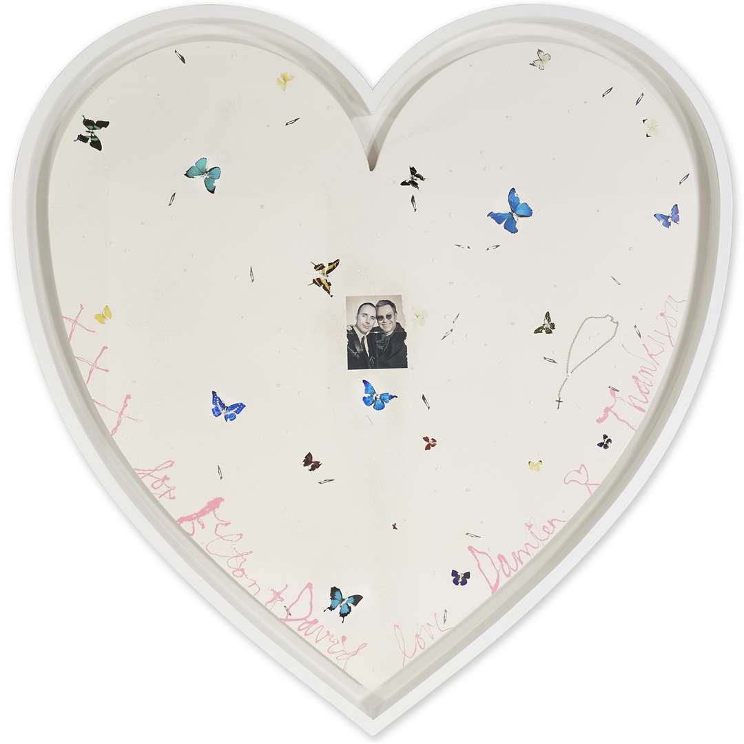 Damien Hirst’s work Your Song is signed and inscribed ‘xxx for Elton + David’ (Christie’s/PA)