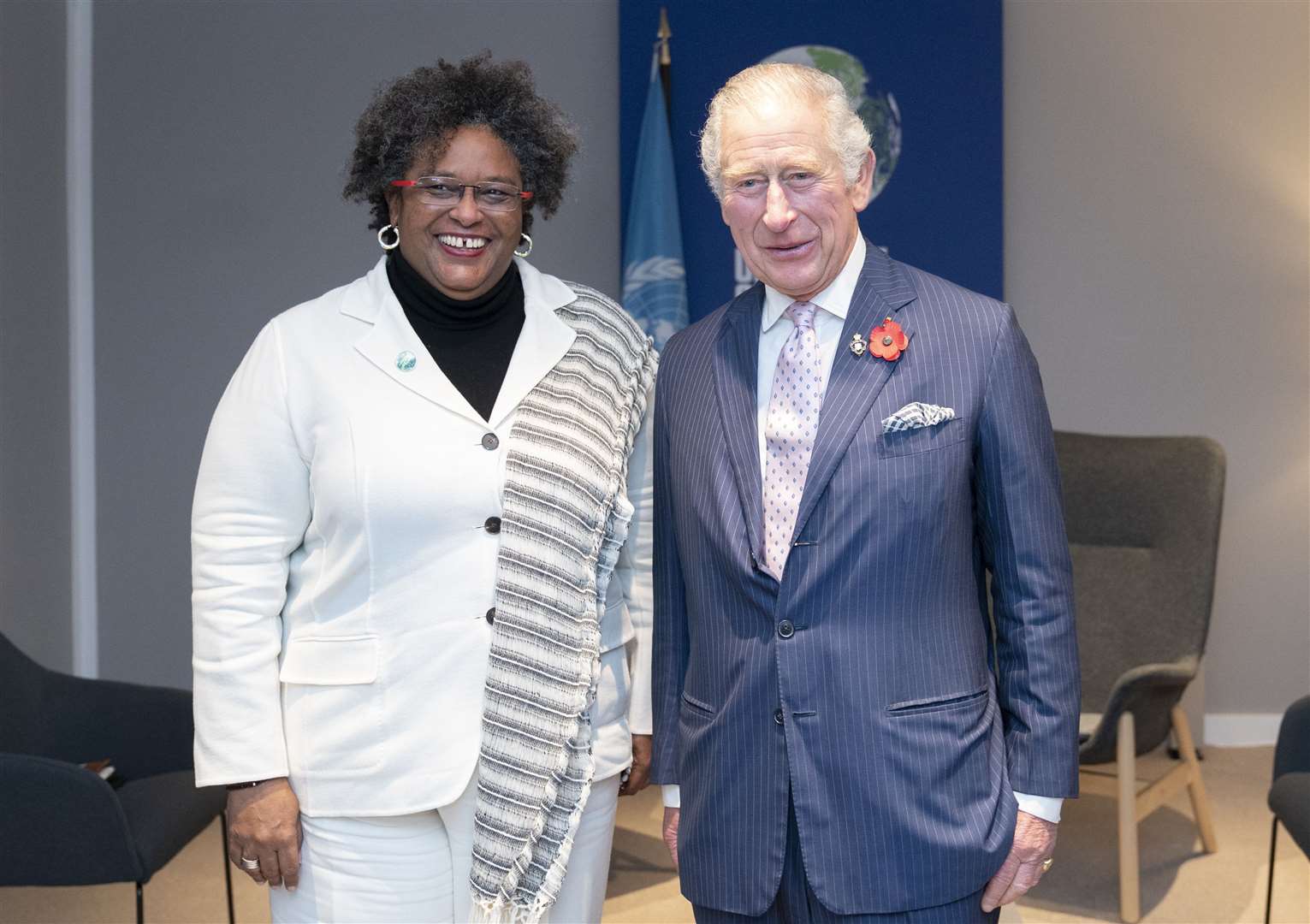 Charles with Barbados PM Mia Mottley who has invited him to attend the republic celebrations (Jane Barlow/PA)