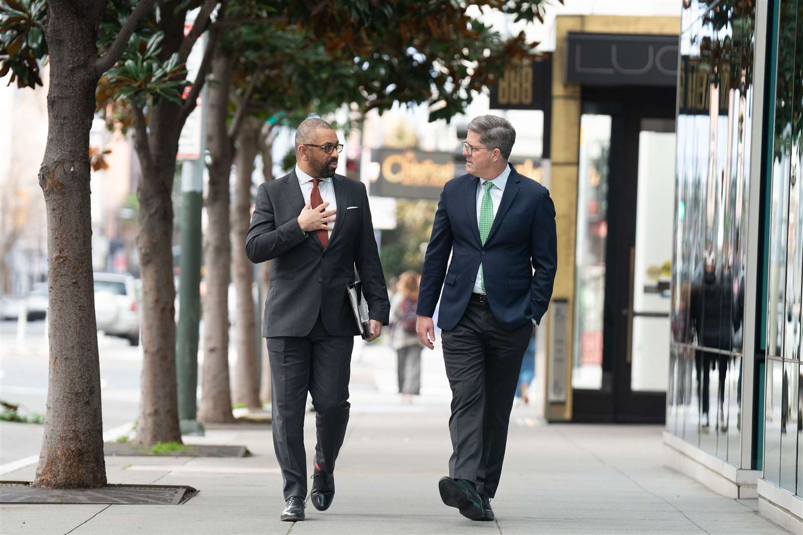 Home Secretary James Cleverly (left) meets with Clint Smith, chief legal officer of the social media platform Discord in San Francisco (Stefan Rousseau/PA)