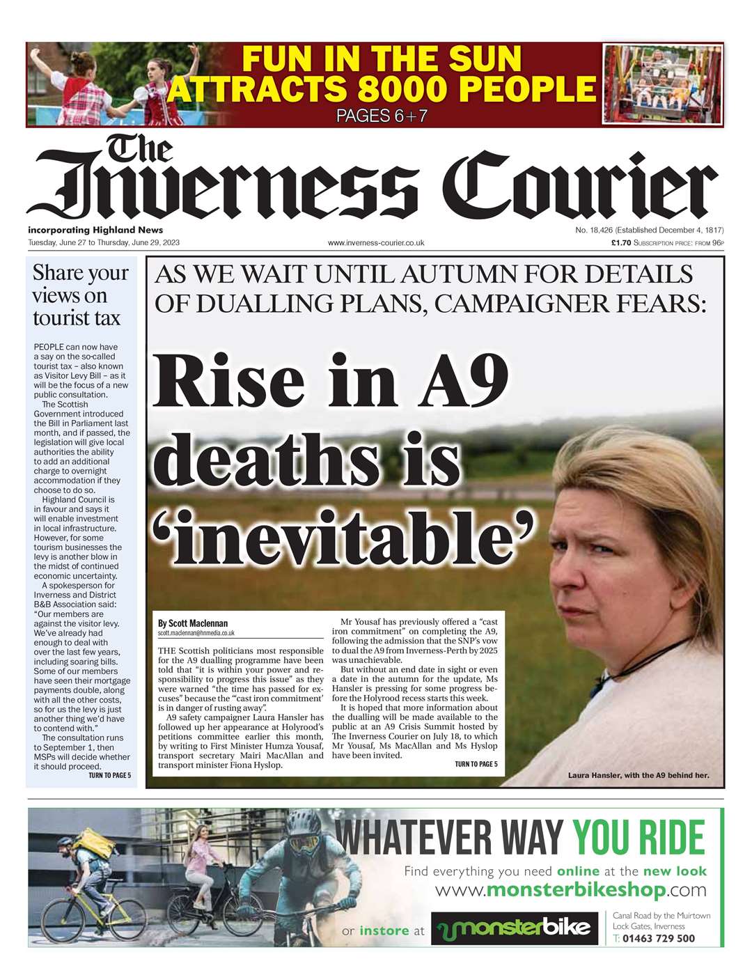 The Inverness Courier, June 27, front page.