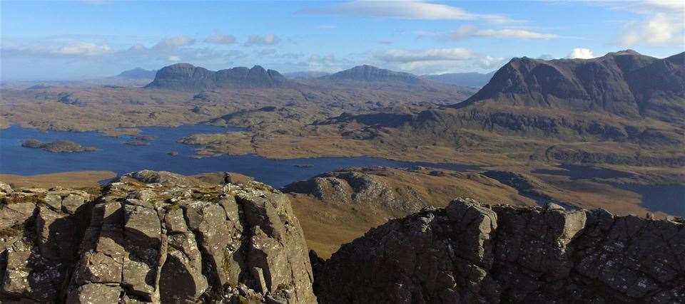 Looking across Stac Pollaidh towards the distant peak of Suilven and the lochans and knockans of Coigach. Picture: Philip Murray