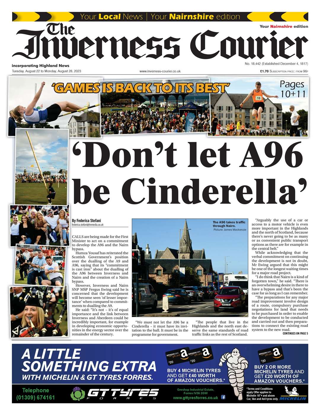 The Inverness Courier (Nairnshire edition), August 22, front page.