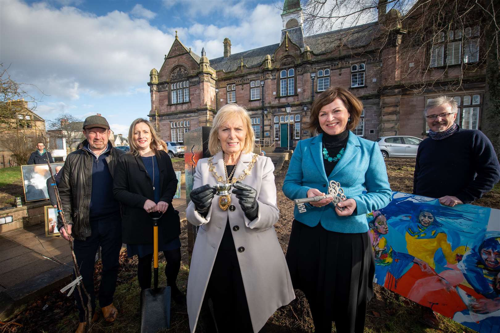 Inverness Provost Helen Carmichael (centre) raises a toast to the opening of the new building along with the first tenants, Professor Donald Maclean and Kate Hooper of StrategyStory, Wasps chief executive Audrey Carlin and local artist Ian Whyte.