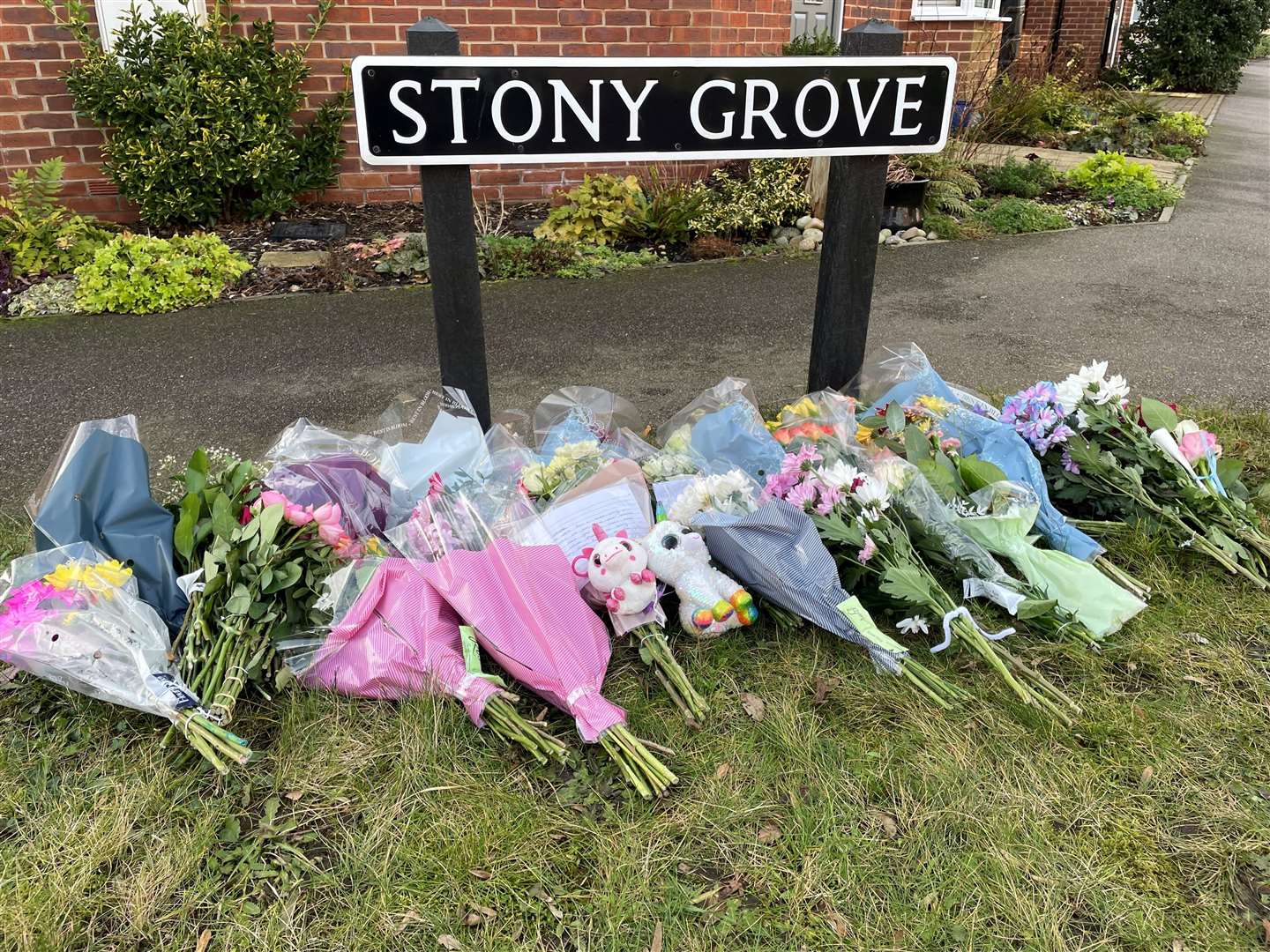 Floral tributes left near a house in Costessey (Sam Russell/PA)