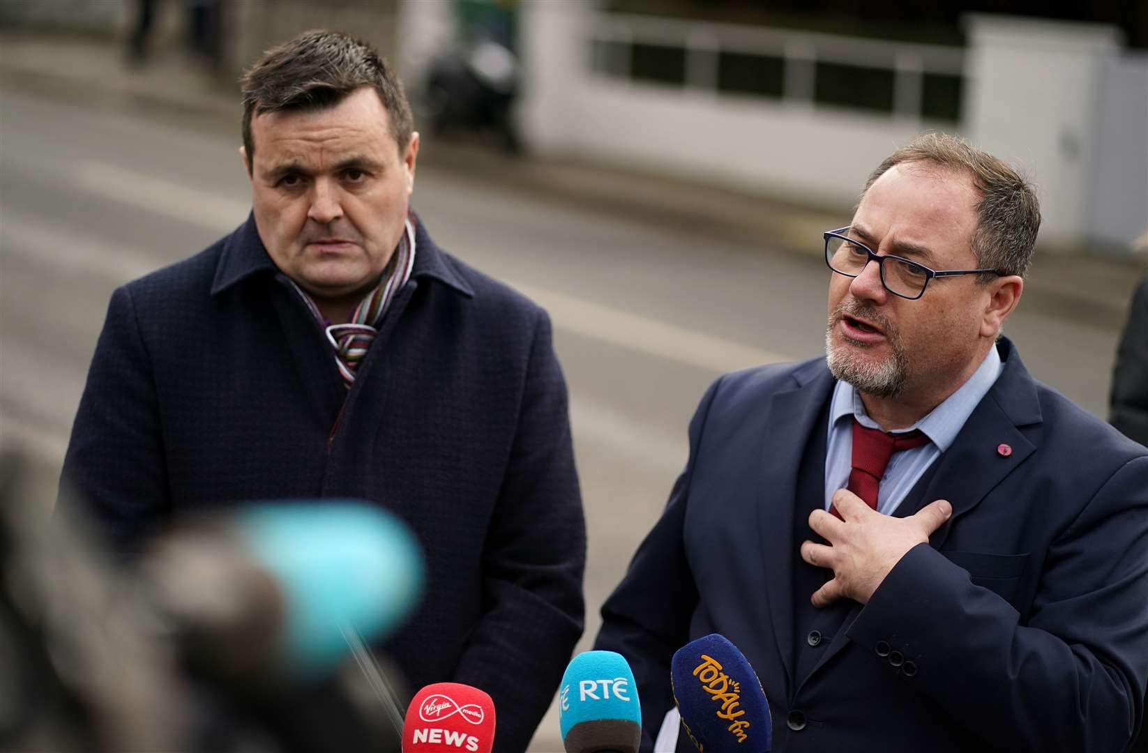Brendan Byrne of the Irish Fish Processors and Exporters Association, left, and Patrick Murphy of the Irish South and West Fish Producers Organisation (Brian Lawless/PA)