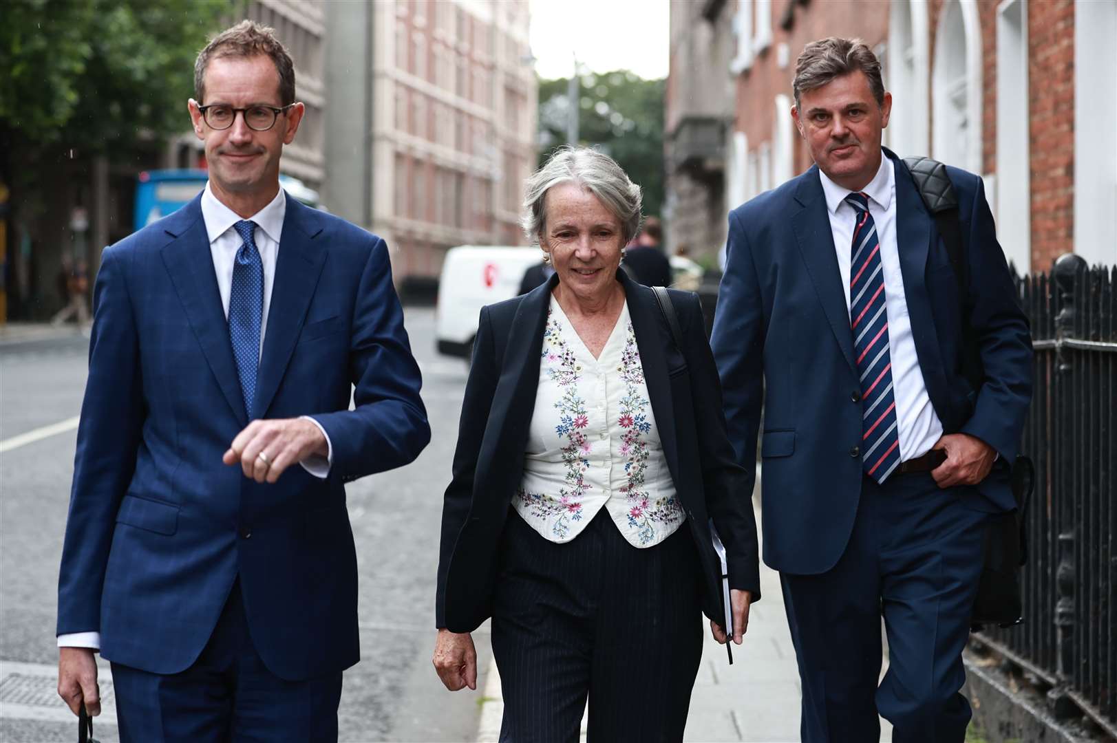 Adrian Lynch, Siun Ni Raghallaigh and Kevin Bakhurst after a meeting with media minister Catherine Martin (Liam McBurney/PA)