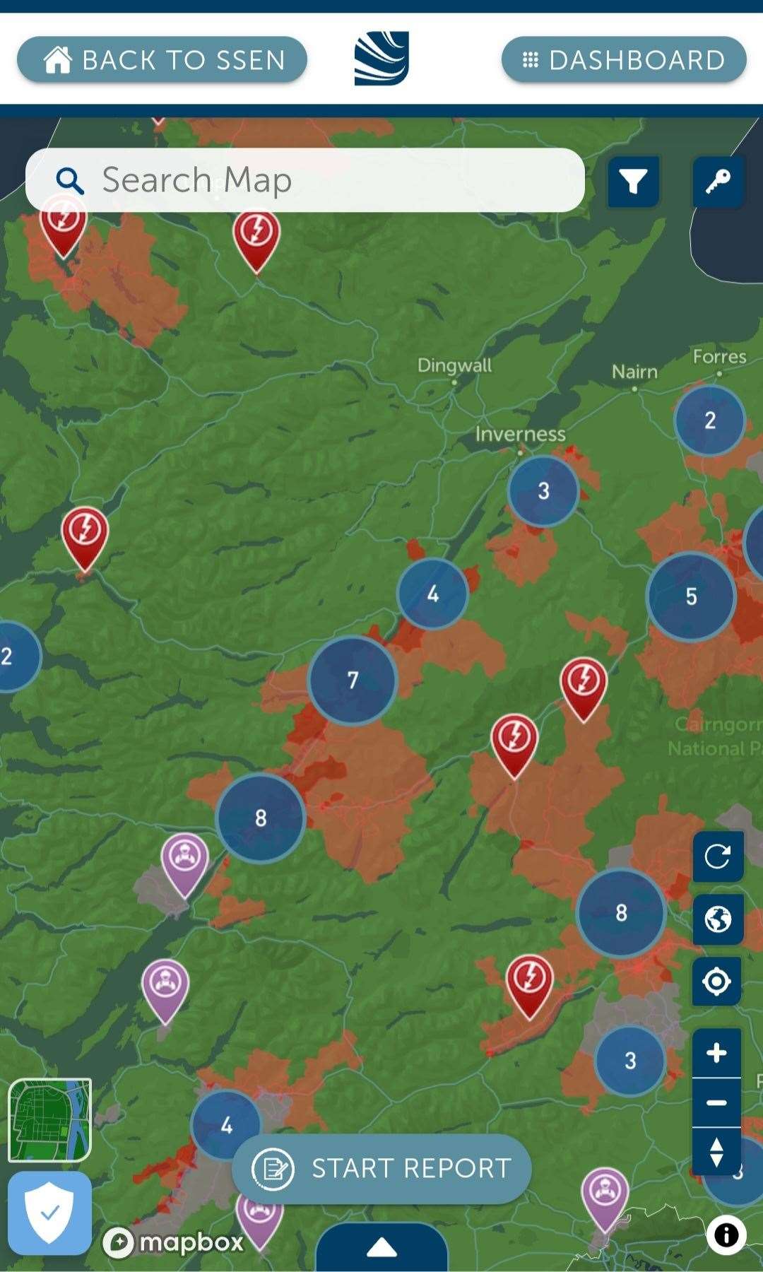 Map of (red) power outages showing scale of task facing SSEN engineers amid Storm Gerrit