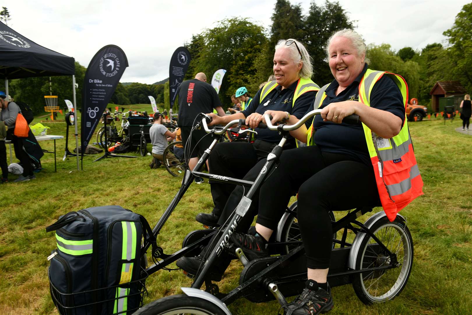 Trying out one of the bikes from the Highland Cycle Ability Centre stall. Picture: James Mackenzie.