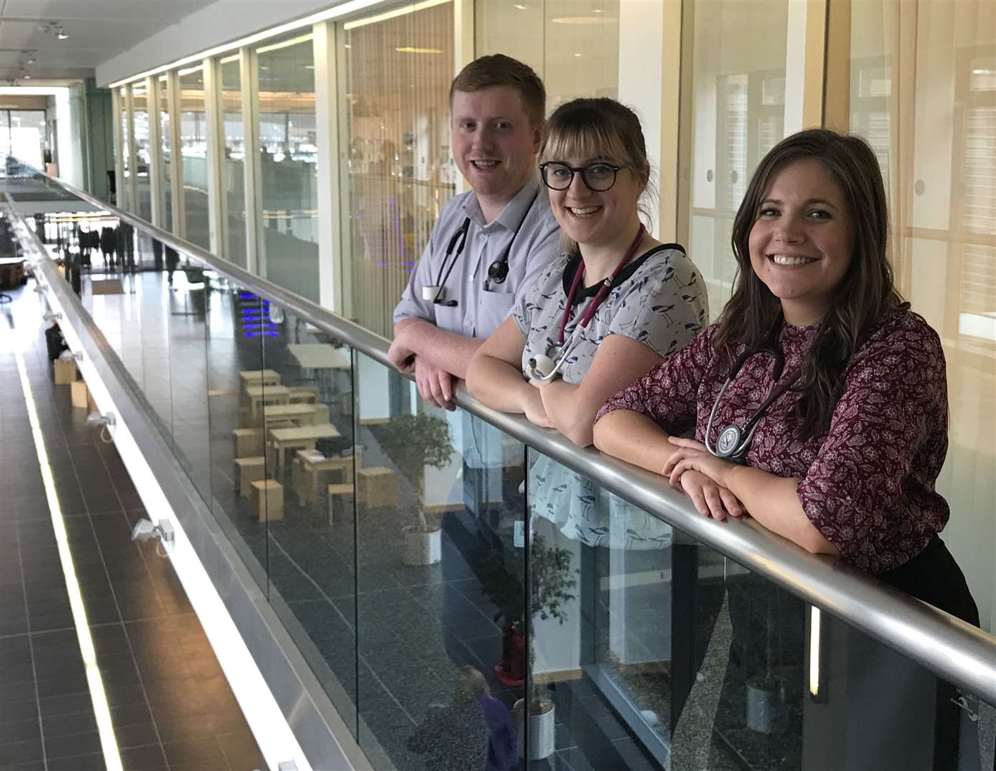 Physician associate students (from left) Liam Allan, Katya MacKenzie and Frances Seahafer.