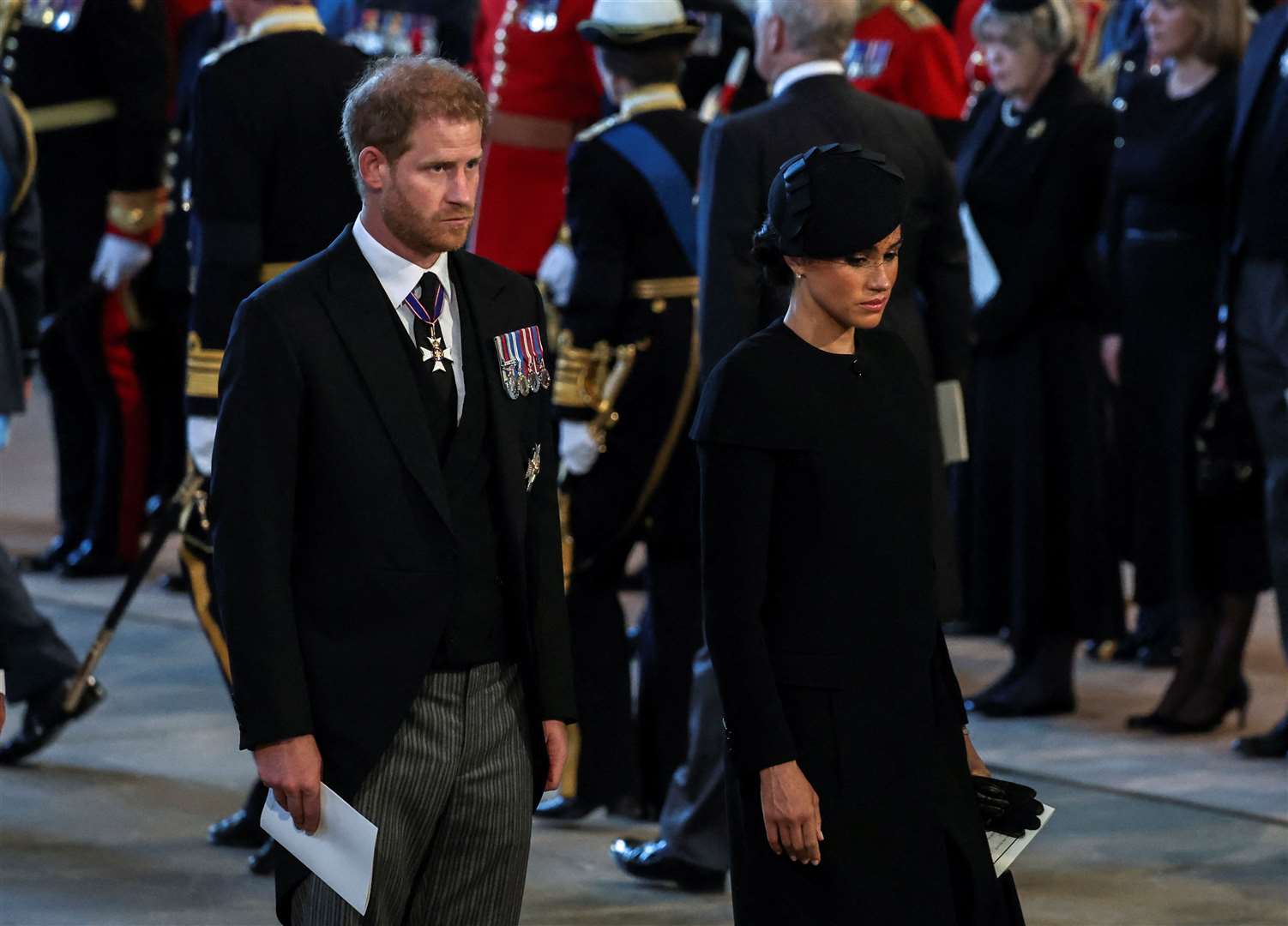 The Duke and Duchess of Sussex at the late Queen’s funeral (Alkis Konstantinidis/PA)