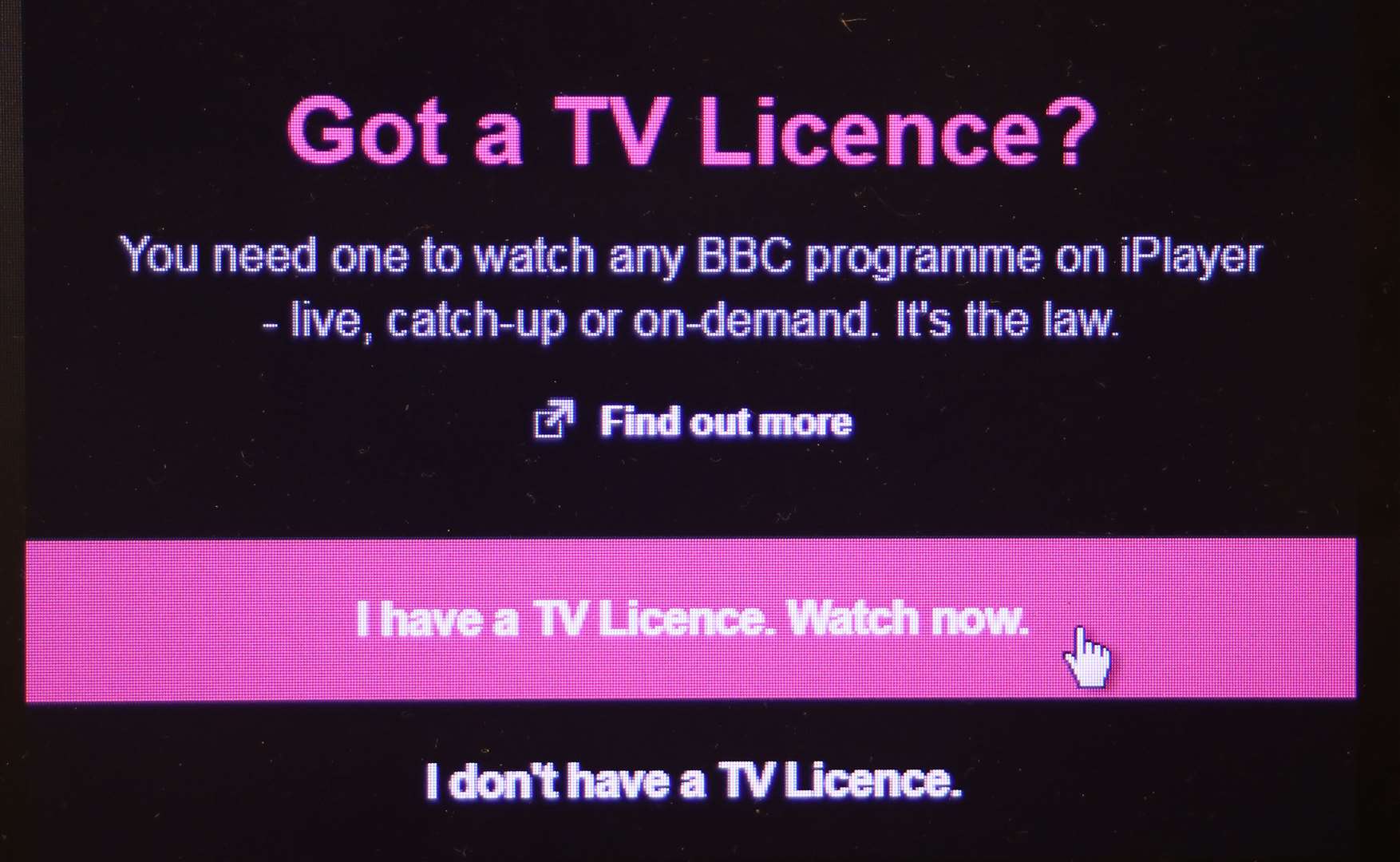 BBC iPlayer’s TV licence page (Philip Toscano/PA)