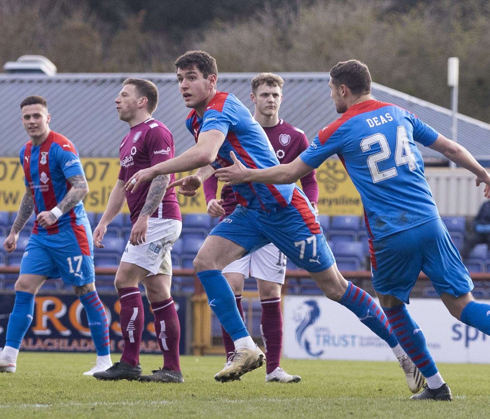 Nikolay Todorov’s brilliant diving header sealed victory over Arbroath. Picture: Ken Macpherson