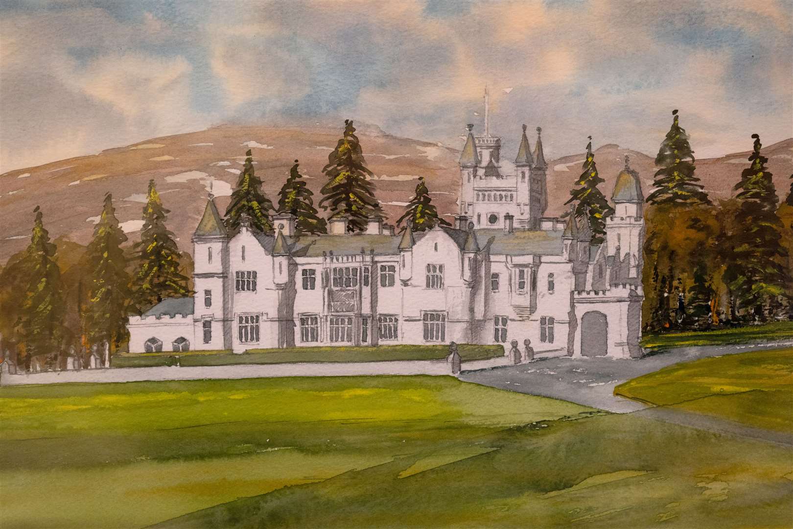 Balmoral Castle, Aberdeenshire (2001), a watercolour painted by the King (Joe Giddens/PA)