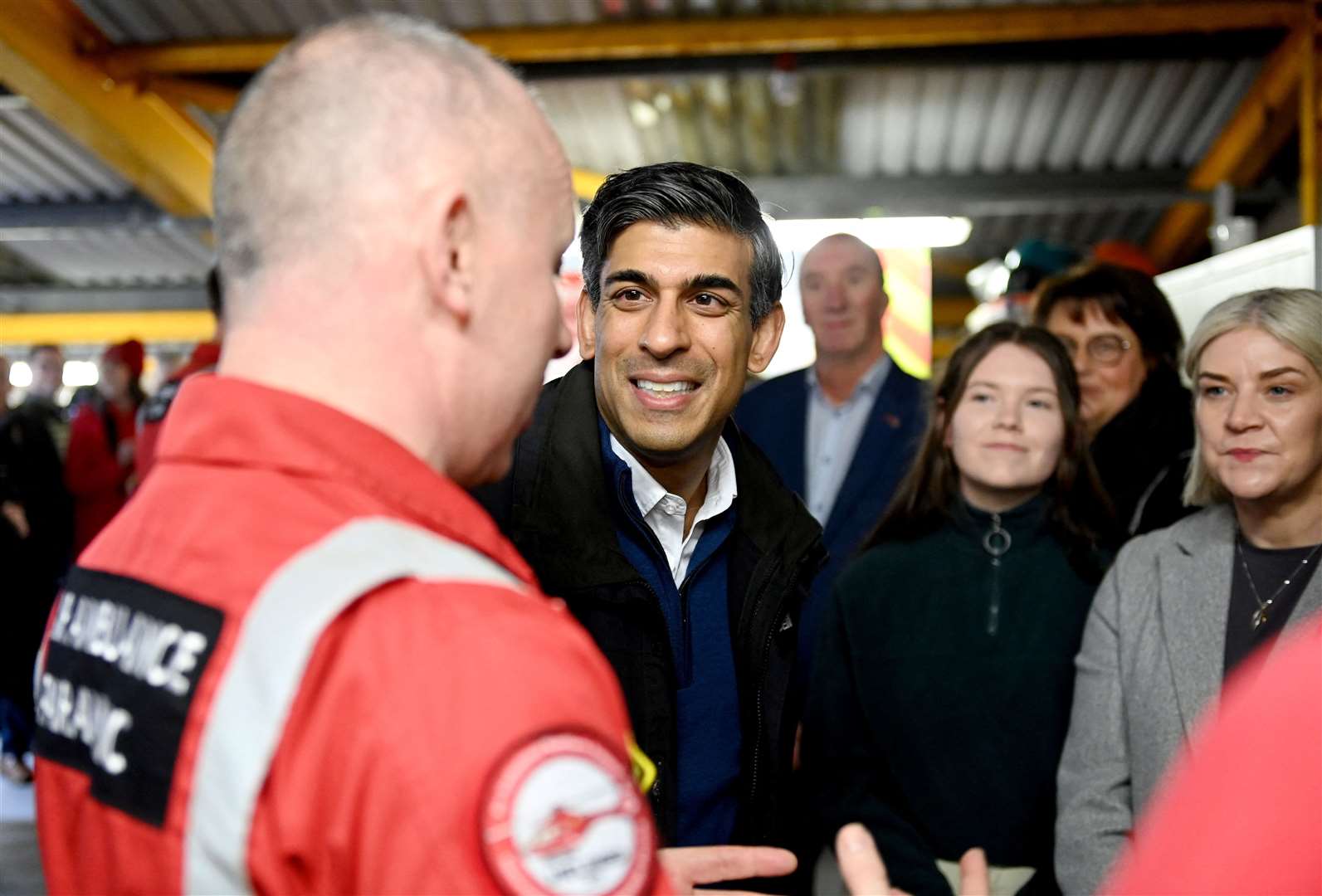Prime Minister Rishi Sunak during a visit to Air Ambulance Northern Ireland at its headquarters in Lisburn (Carrie Davenport/PA)