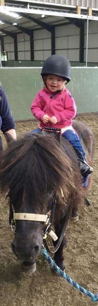 Catrina Greig on a pony.